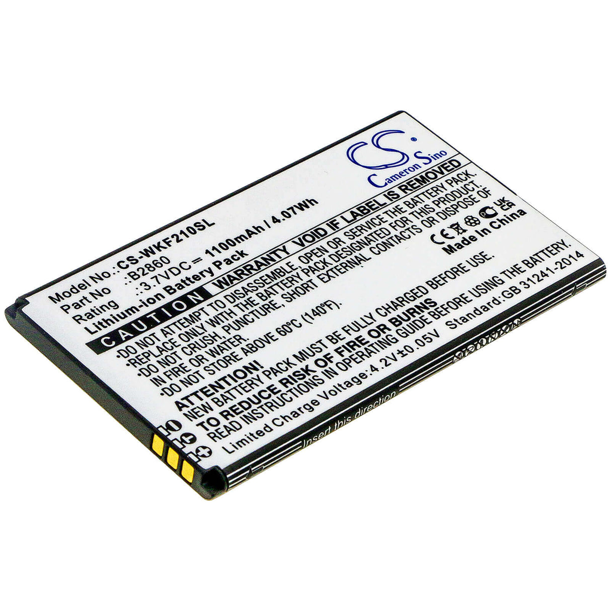3.7V, Li-ion, 1100mAh, SmartPhone battery fits Wiko, B2860, F200, 4.07Wh Mobile, SmartPhone Cameron Sino Technology Limited (Smartphone)