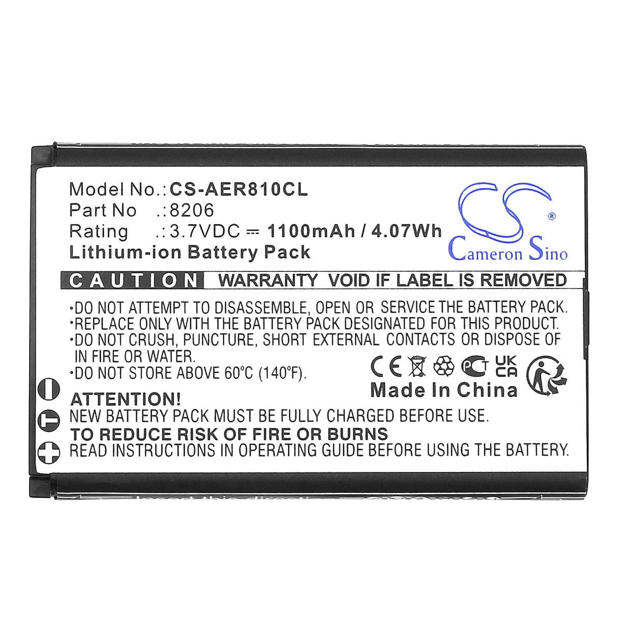 3.7V, Li-ion, 1100mAh Cordless Phone Battery fits Aei, Agr-8106, Agr-8206, 4.07Wh Cordless Phone Cameron Sino Technology Limited (Cordless Phone)