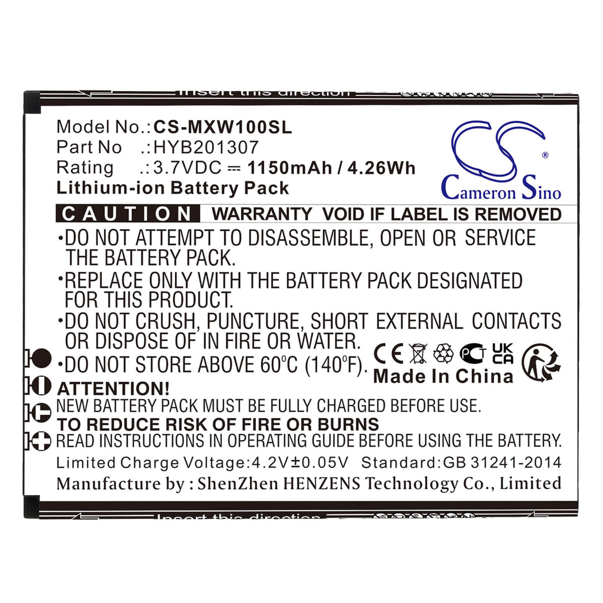 3,7V, Li-ion, 1150mAh, batterie de smartphone compatible avec Umx, Budget Mobile, Hyb201307, Mxw1, 4,26Wh Mobile, Smartphone Cameron Sino Technology Limited (Smartphone)