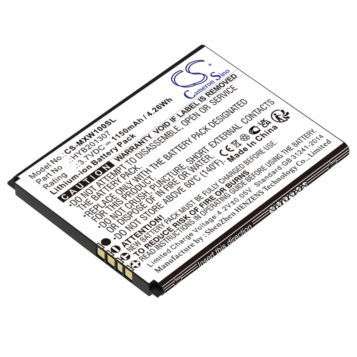 3,7V, Li-ion, 1150mAh, batterie de smartphone compatible avec Umx, Budget Mobile, Hyb201307, Mxw1, 4,26Wh Mobile, Smartphone Cameron Sino Technology Limited (Smartphone)