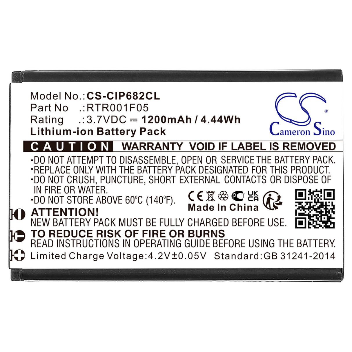 3,7V, Li-ion, 1200mAh, batterie de téléphone sans fil compatible avec Cisco, Rtr001f05, Cp6825-3pc-k9, Ip Dect 6800, 4,44Wh Téléphone sans fil Cameron Sino Technology Limited (Téléphone sans fil)