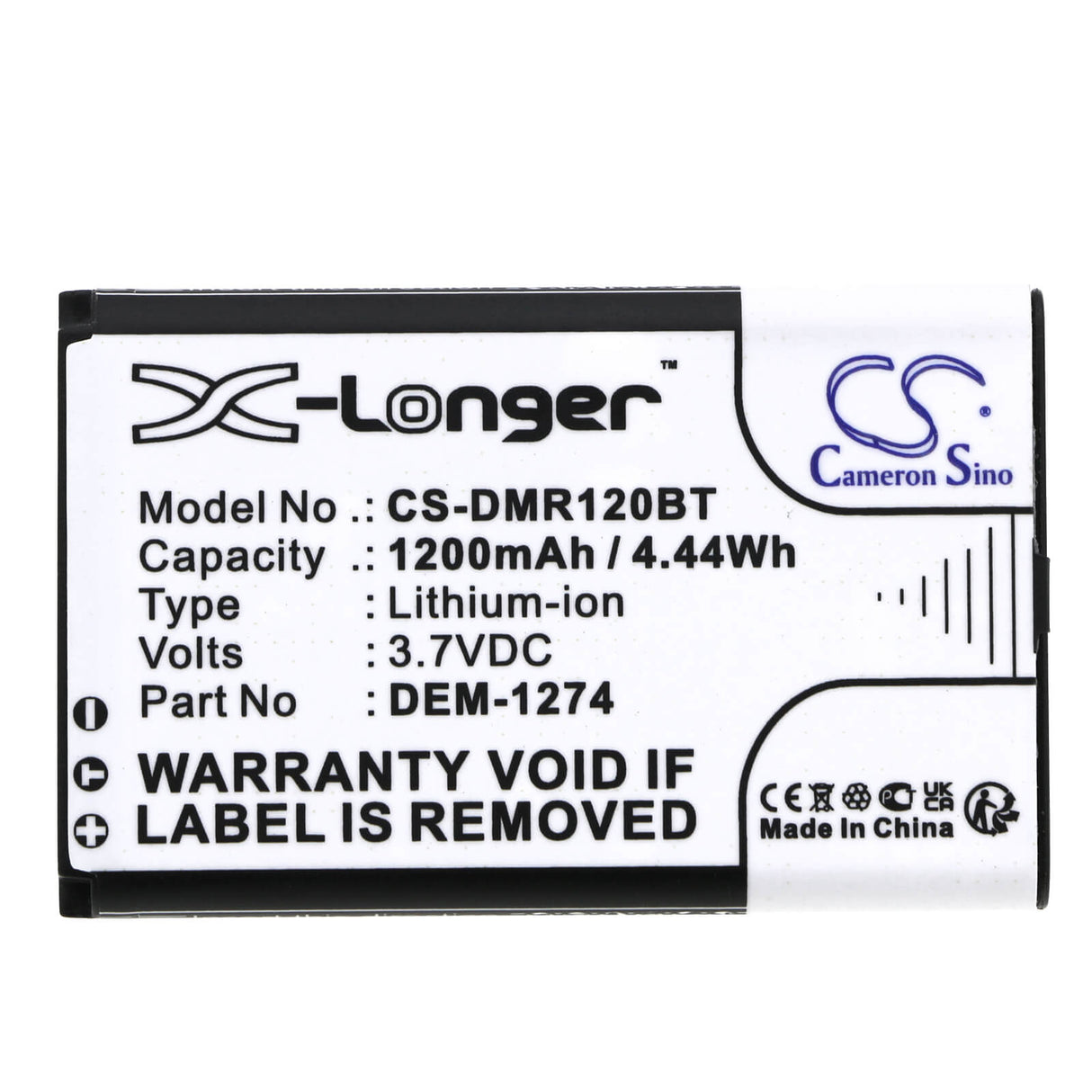3.7v, Li-ion, 1200mah, Alarm Battery Fits Dem, K32rf, Par-120, 4.44wh Alarm System Cameron Sino Technology Limited