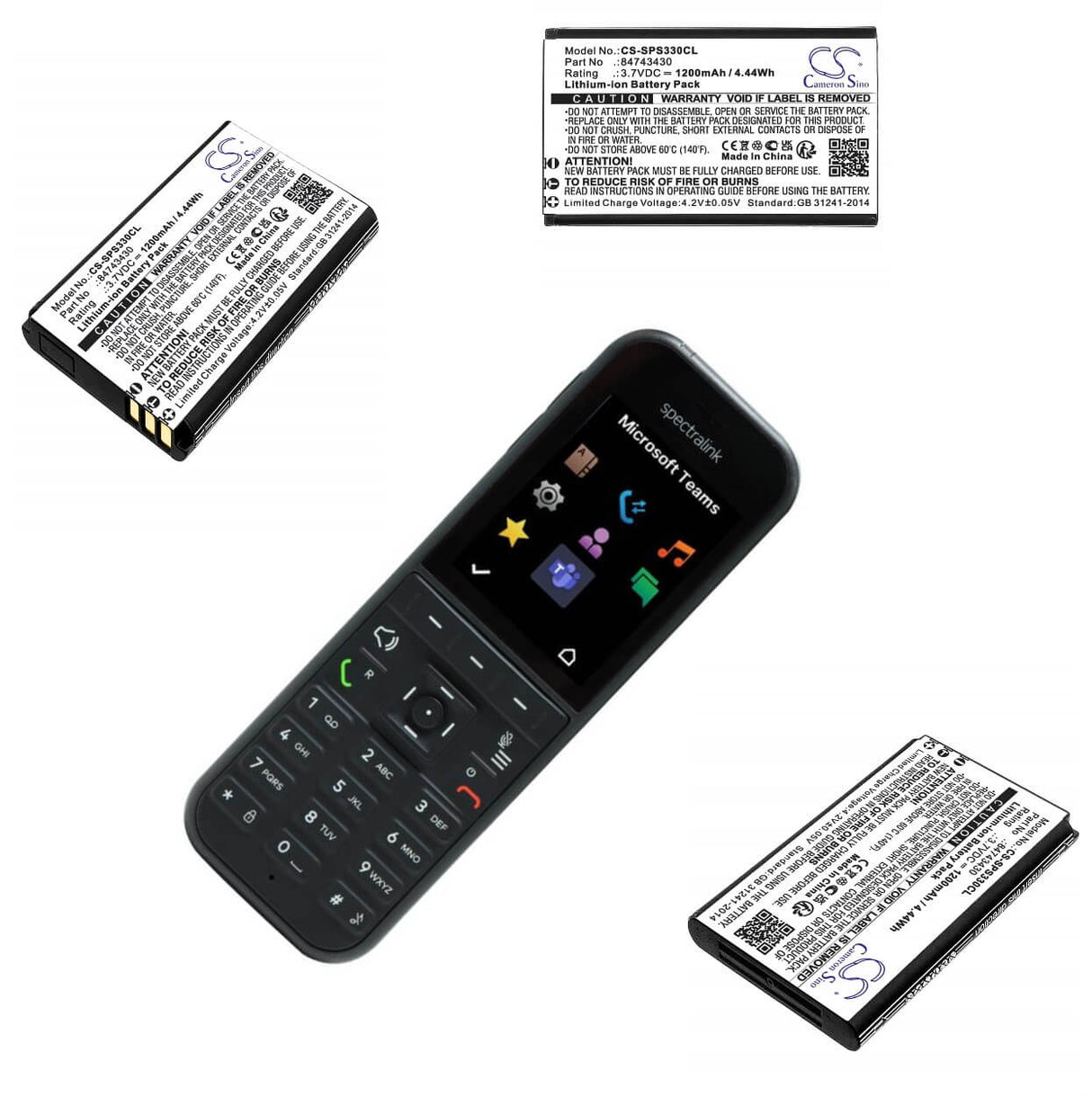 3,7V, Li-ion, 1200mAh, Batterie de téléphone sans fil compatible avec Spectralink, 84743430, S33, S33 Dect, 4,44Wh Téléphone sans fil Cameron Sino Technology Limited (Téléphone sans fil)