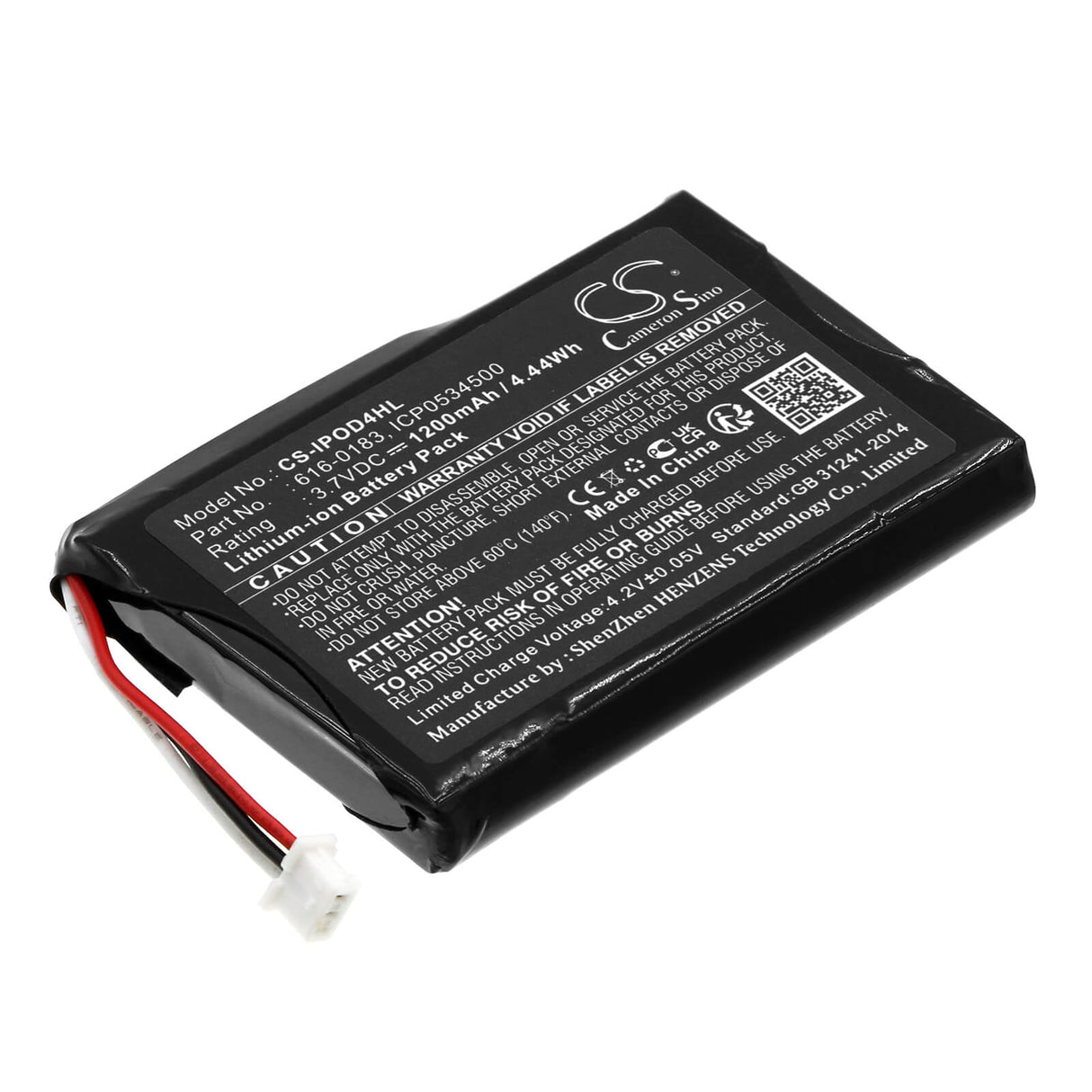 3.7V, Li-ion, 1200mAh, Media Player battery fits Apple, 616-0183, Ipod 4th Generatio, Ipod Photo, 4.44Wh Media Player Cameron Sino Technology Limited
