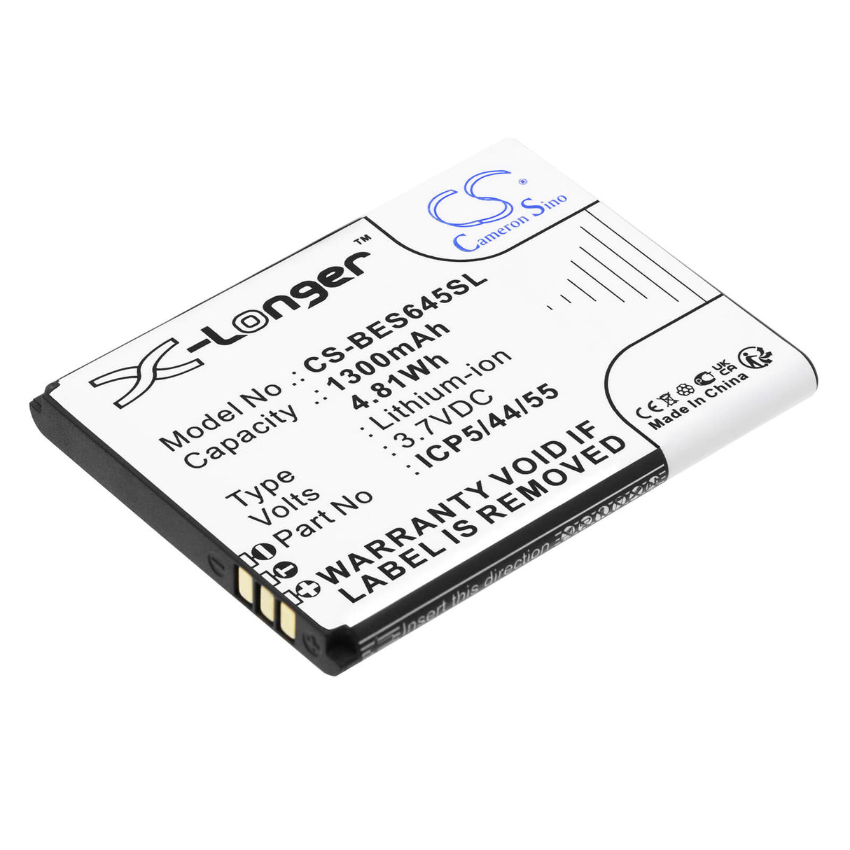 3.7V, Li-ion, 1300mAh, SmartPhone battery fits Bea-fon, Icp5/44/55, Sl645, Sl645 Plus, 4.81Wh Mobile, SmartPhone Cameron Sino Technology Limited (Smartphone)
