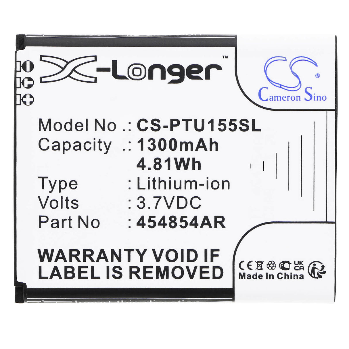 3.7V, Li-ion, 1300mAh, SmartPhone battery fits Panasonic, 454854ar, Kx-tu150, Kx-tu150exr, 4.81Wh Mobile, SmartPhone Cameron Sino Technology Limited (Smartphone)