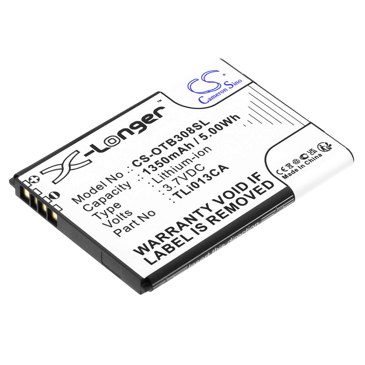 3.7V, Li-ion, 1350mAh, Batterie de smartphone compatible avec Alcatel, Tli013ca, Onetouch 3082x, Ot-3082, 5Wh Mobile, Smartphone Cameron Sino Technology Limited (Smartphone)