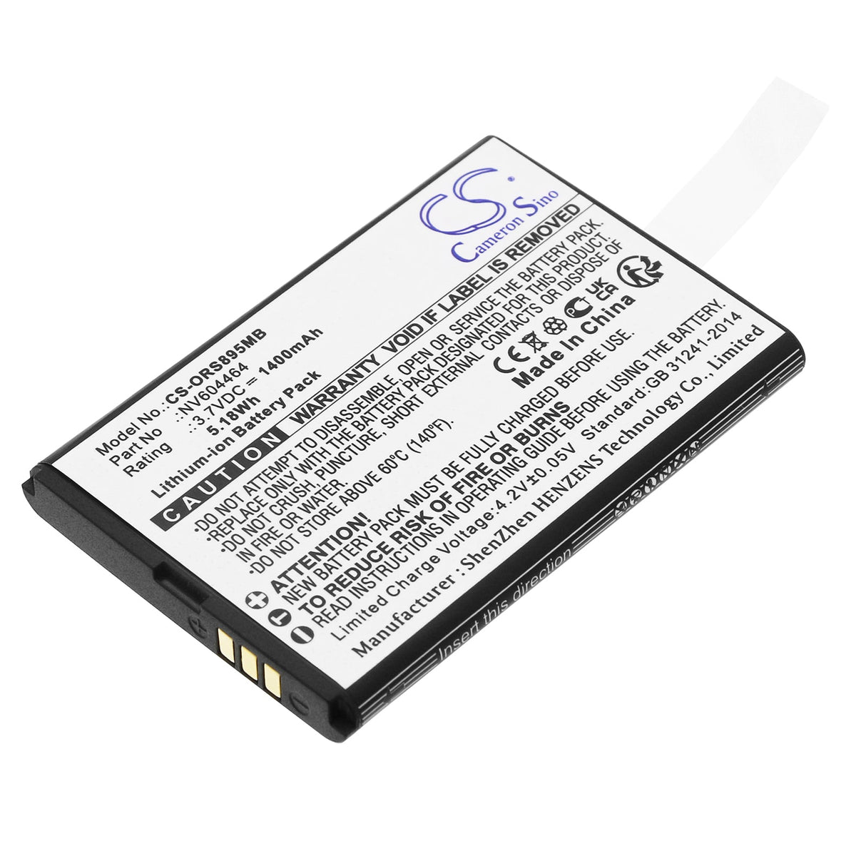 3,7V, Li-ion, 1400mAh, batterie BabyPhone compatible avec Beaba, Babyphone Audio Simply Zen+, 5,18Wh BabyPhone Cameron Sino Technology Limited