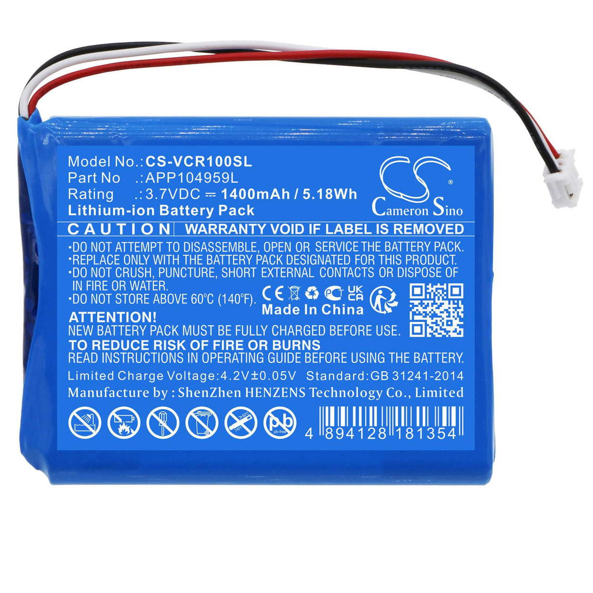 3.7v, Li-ion, 1400mah, Batterie Amplificateur Compatible avec Venturecraft Valoq, 5.18wh Amplificateur Cameron Sino Technology Limited