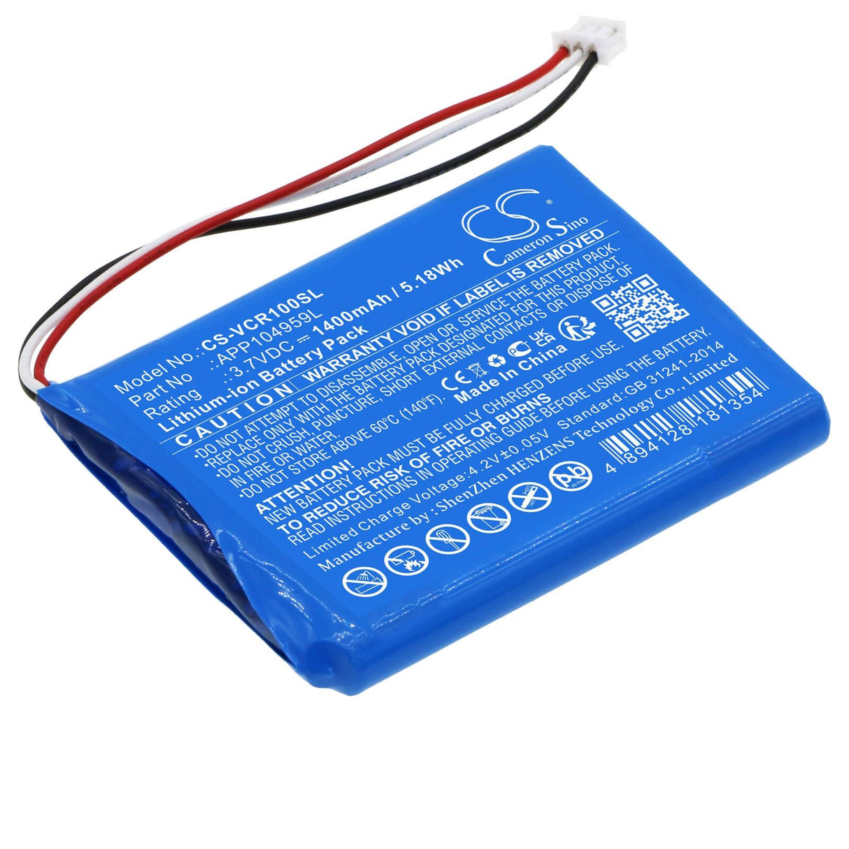 3.7v, Li-ion, 1400mah, Batterie Amplificateur Compatible avec Venturecraft Valoq, 5.18wh Amplificateur Cameron Sino Technology Limited