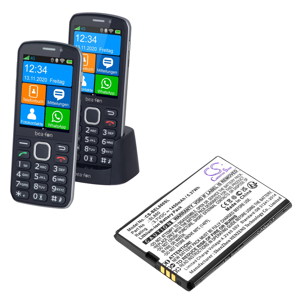 3,7V, Li-ion, 1450mAh, batterie de smartphone compatible avec Bea-fon, Sl860, Sl860 Touch, Sl860_eu001b, 5,37Wh Mobile, Smartphone Cameron Sino Technology Limited (Smartphone)