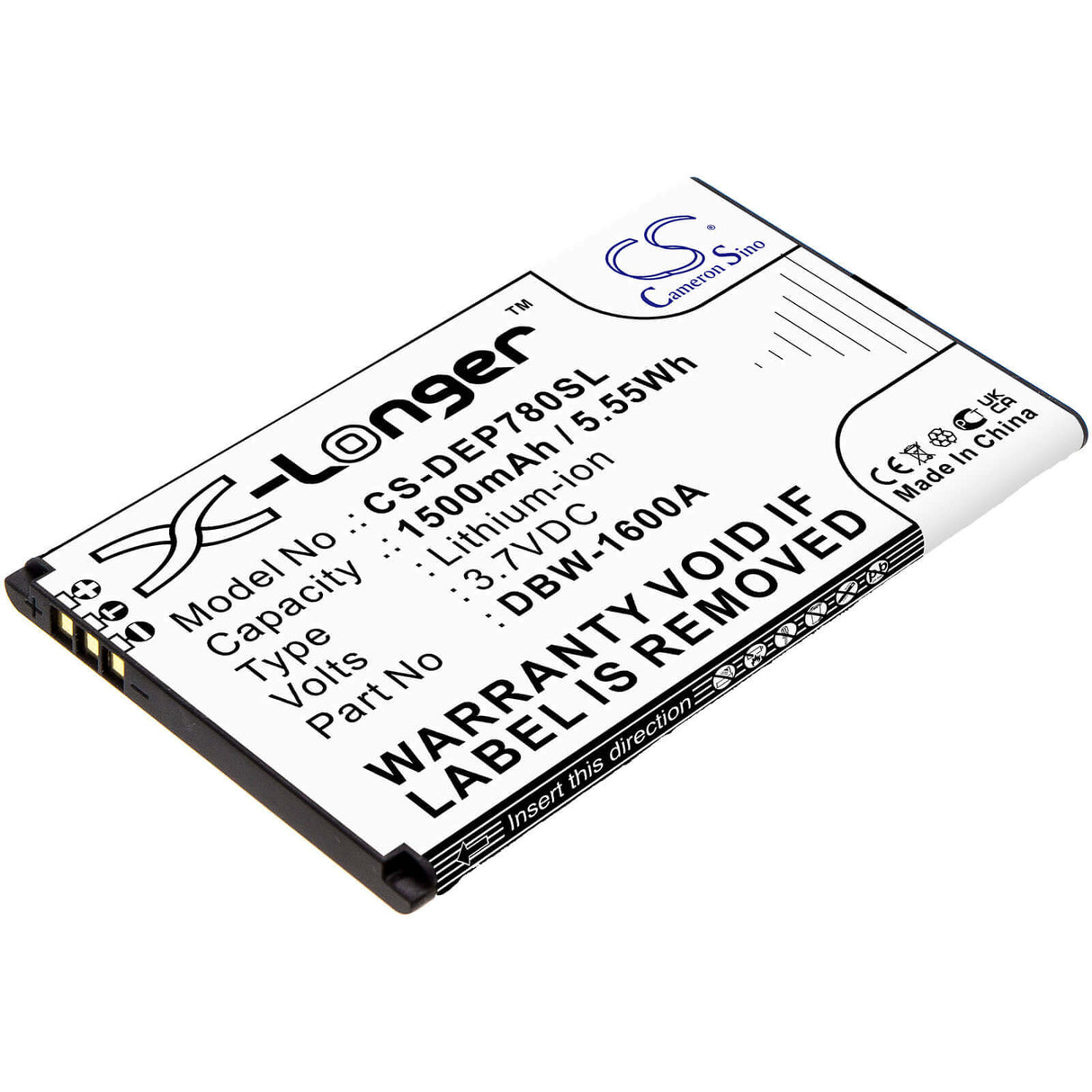 3.7V, Li-ion, 1500mAh, SmartPhone battery fits Doro, Dbw-1600a, 7010, 7011, 5.55Wh Mobile, SmartPhone Cameron Sino Technology Limited (Smartphone)