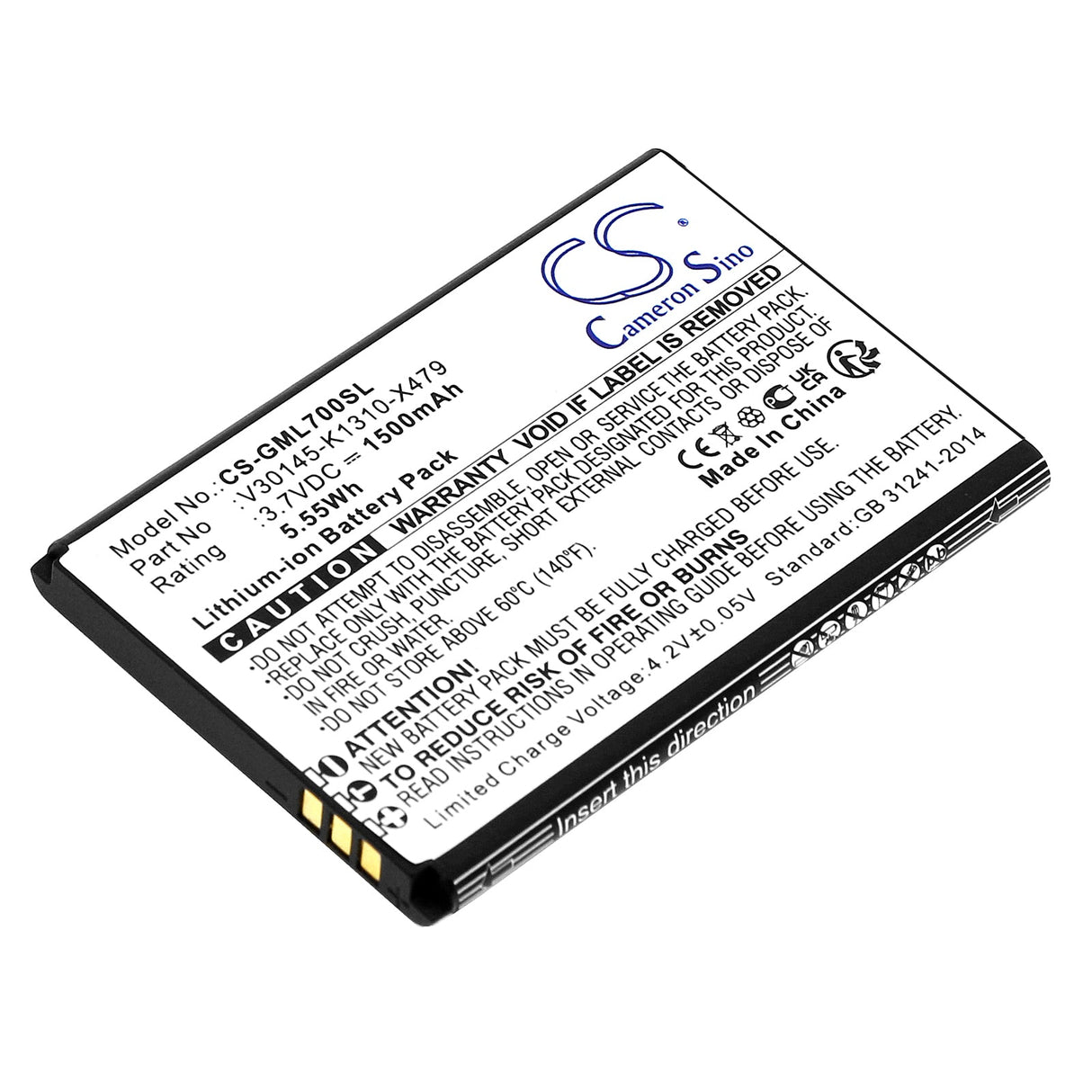3,7V, Li-ion, 1500mAh, batterie de smartphone compatible Gigaset, V30145-k1310-x479, Gl7, 5,55Wh Mobile, Smartphone Cameron Sino Technology Limited (Smartphone)