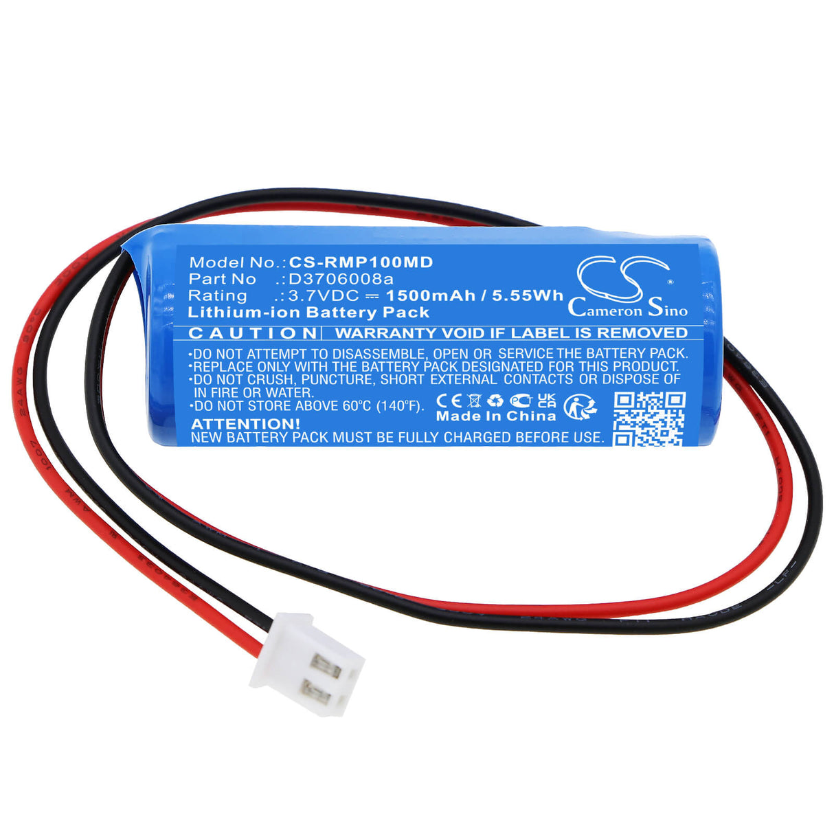 3,7V, Li-ion, 1500mAh, Batterie médicale compatible avec Revitive, Tunstall, D3706008a, Medic Plus, Medic Plus Circulation Booster, 5,55Wh Médical Cameron Sino Technology Limited (Médical)