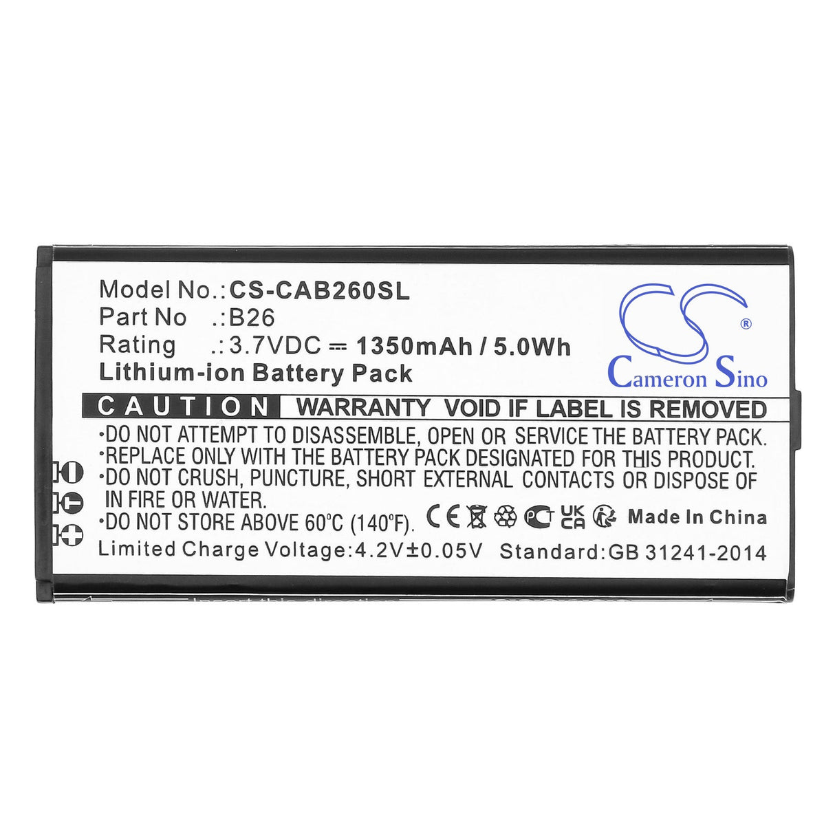 3.7V, Li-ion, 1500mAh, SmartPhone battery fits Cat, B26, B26, 5.55Wh Mobile, SmartPhone Cameron Sino Technology Limited (Smartphone)