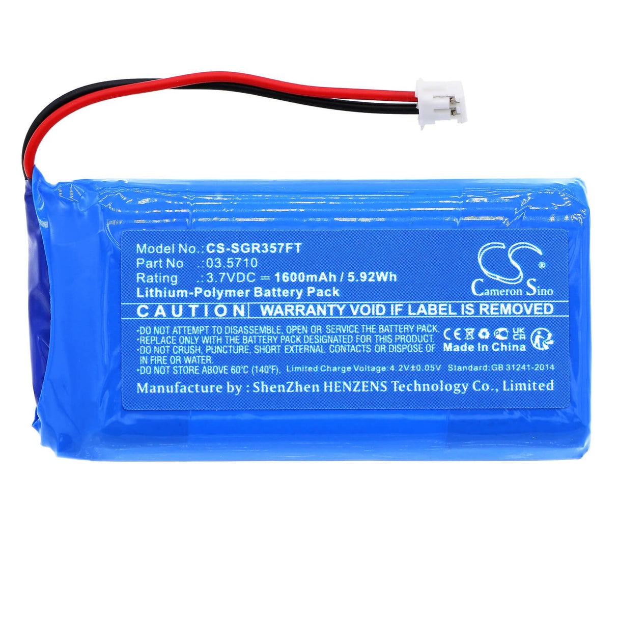 3,7V, Li-Polymère, 1600mAh, Batterie de lampe de poche compatible avec Scangrip, 3.571, 3.5404, Scangrip, 5.92Wh Lampe de poche Cameron Sino Technology Limited