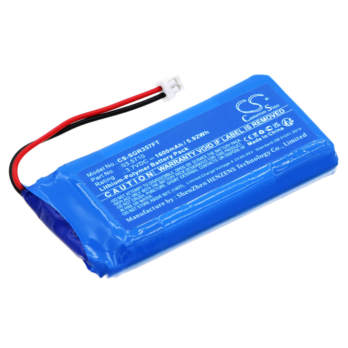 3,7V, Li-Polymère, 1600mAh, Batterie de lampe de poche compatible avec Scangrip, 3.571, 3.5404, Scangrip, 5.92Wh Lampe de poche Cameron Sino Technology Limited