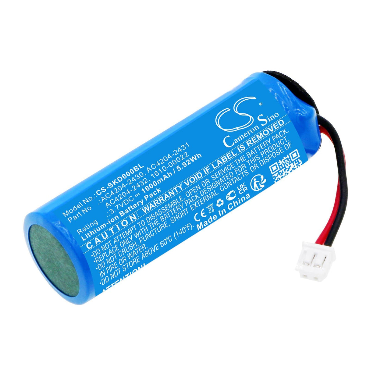 3,7v, Li-ion, 1600mah, Batterie de scanner de code-barres Compatible avec Socket Mobile D600, D700, 5,92wh Scanner de code-barres Cameron Sino Technology Limited