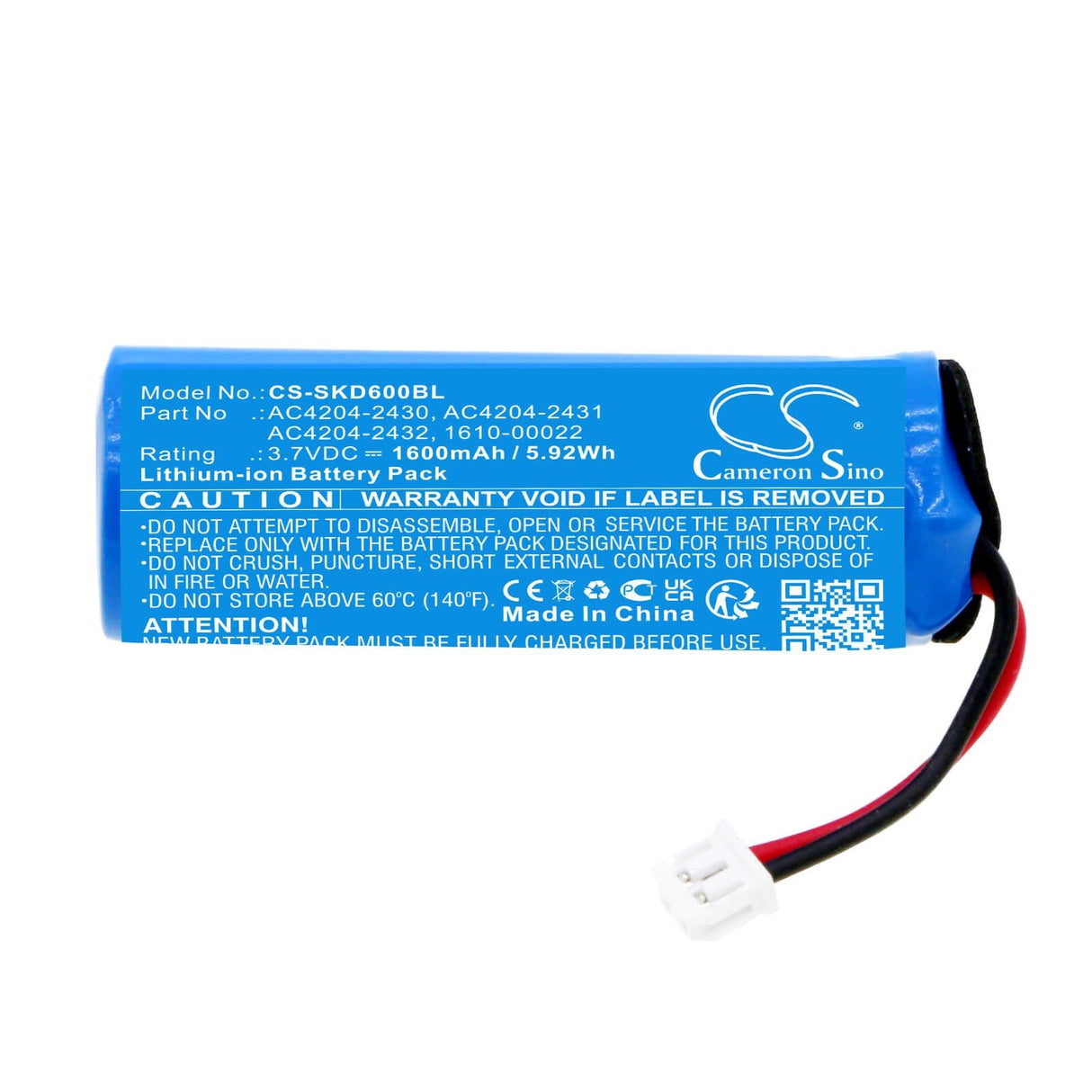3,7v, Li-ion, 1600mah, Batterie de scanner de code-barres Compatible avec Socket Mobile D600, D700, 5,92wh Scanner de code-barres Cameron Sino Technology Limited