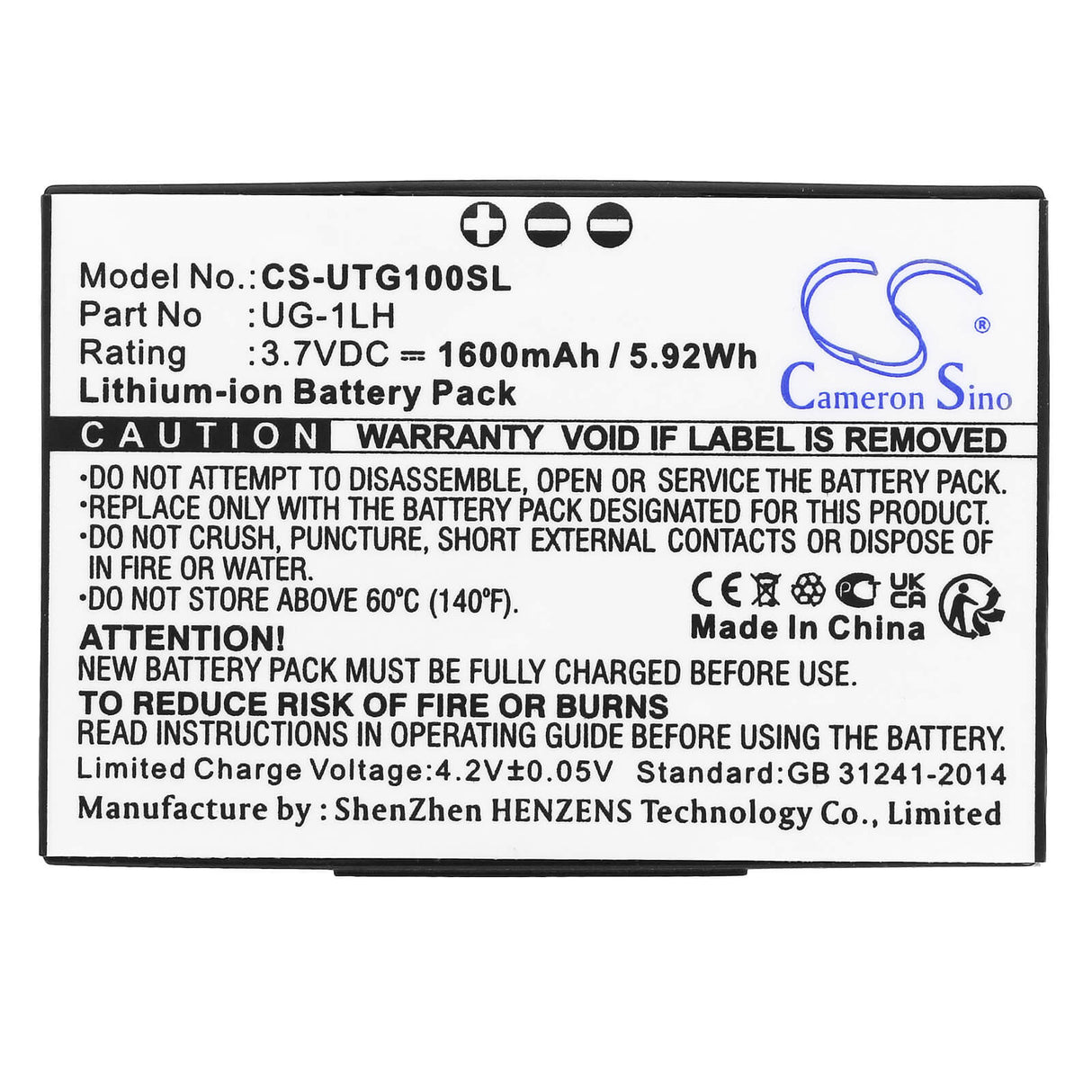 3.7V, Li-ion, 1600mAh, Equipment battery fits Unistrong, Ug-1lh, G1, G110, 5.92Wh Equipment, Survey, Test Cameron Sino Technology Limited