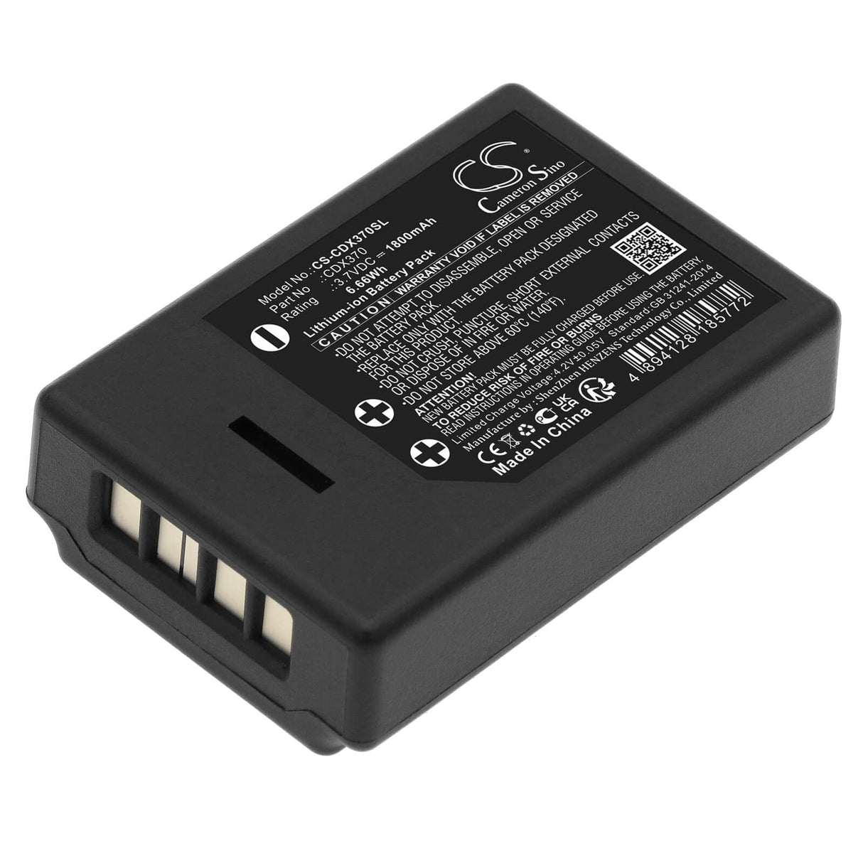 3.7V, Li-ion, 1800mAh, Thermal Camera battery fits Cordex, Cdx370, Cdx370, Toughpix Digitherm, 6.66Wh Thermal Camera Cameron Sino Technology Limited