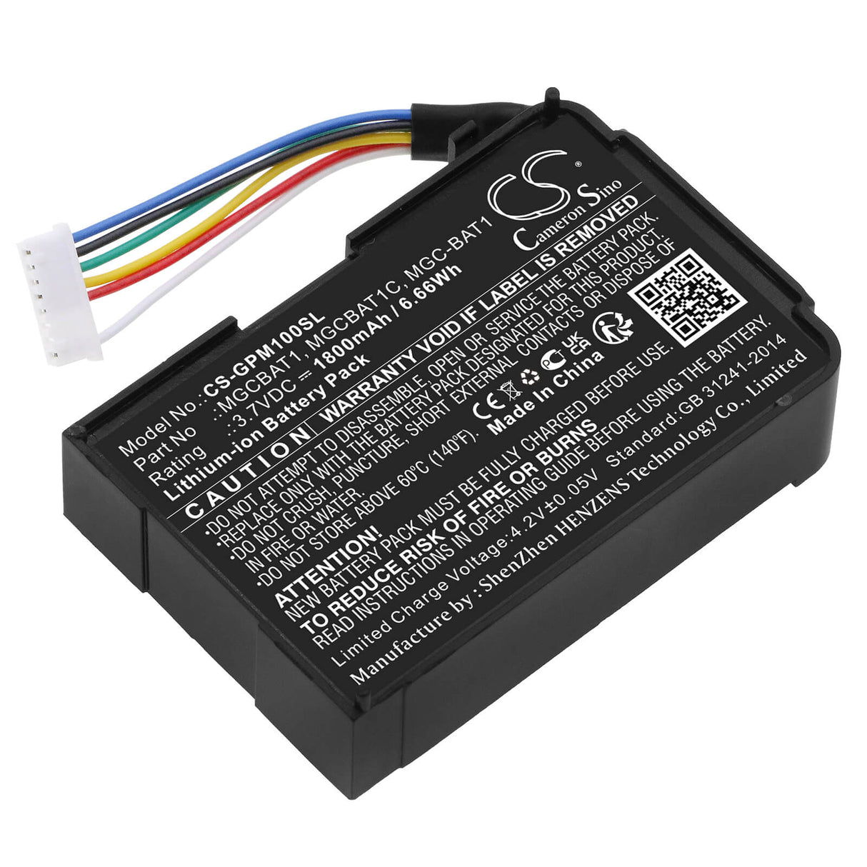3,7V, Li-ion, 1800mAh, Batterie d'équipement convient pour Gasclip, Mgcbat1, MGC, Détecteurs Mgc-pump, 6,66Wh Équipement, Enquête, Test Cameron Sino Technology Limited