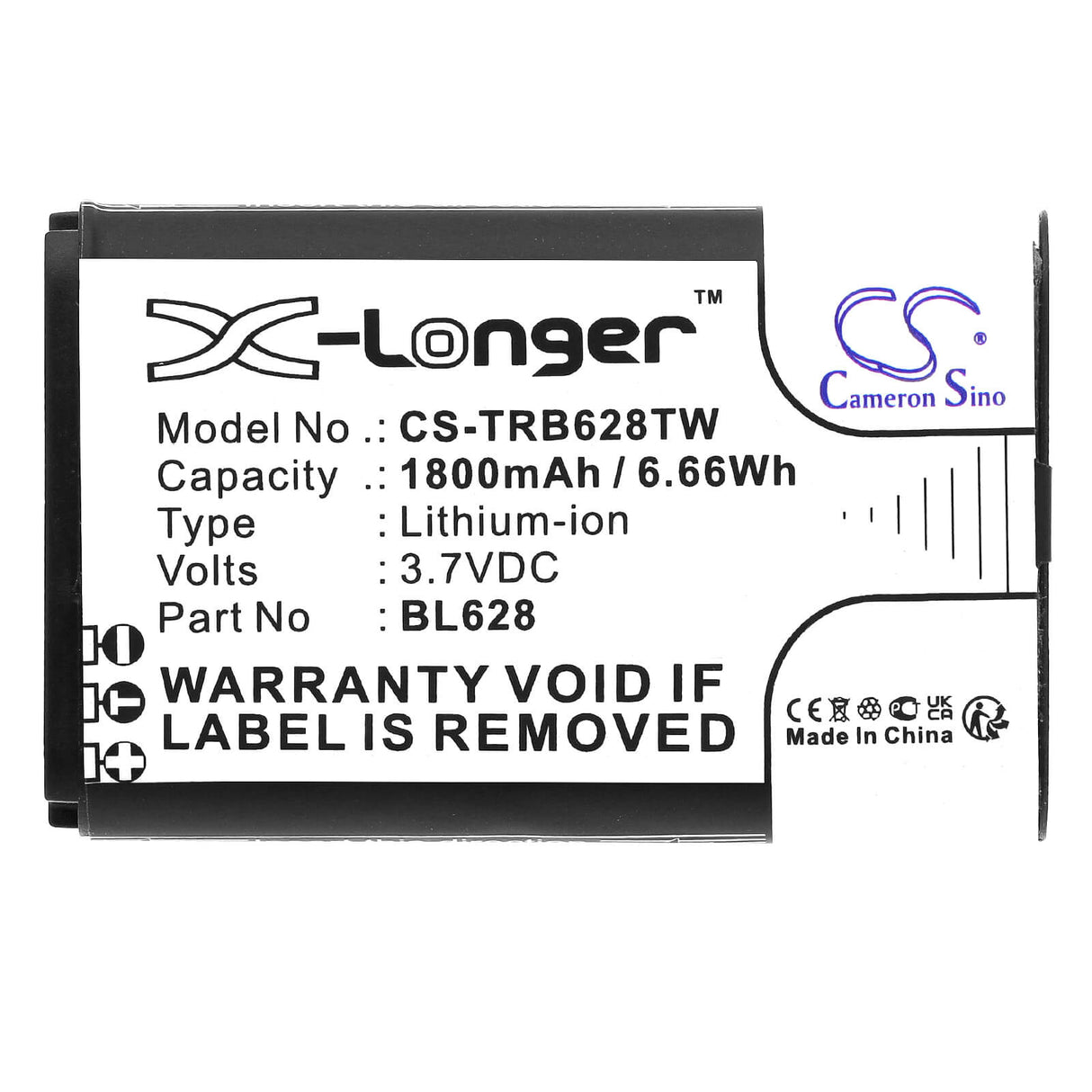 3.7V, Li-ion, 1800mAh, Two-Way Radio battery fits Retevis, Bl628, Rb628, 6.66Wh Two-Way Radio Cameron Sino Technology Limited