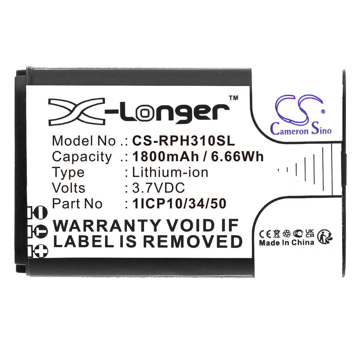 3,7V, Li-ion, 1800mAh, Batterie d'équipement compatible avec Rotronic, 1icp10/34/50, HygroPalm HP31, Hygropalm Hp32, 6.66Wh Équipement, Enquête, Test Cameron Sino Technology Limited