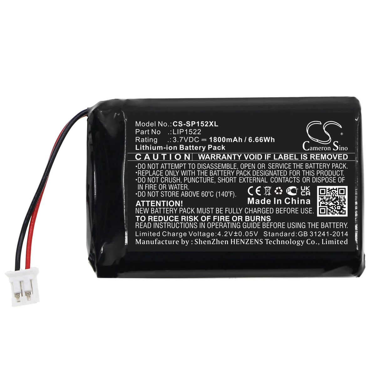 3,7V, Li-ion, 1800mAh, batterie de console de jeu adaptée à Sony, Lip1522, Cuh-zct1e, Cuh-zct1h, 6,66Wh Console de jeu Cameron Sino Technology Limited