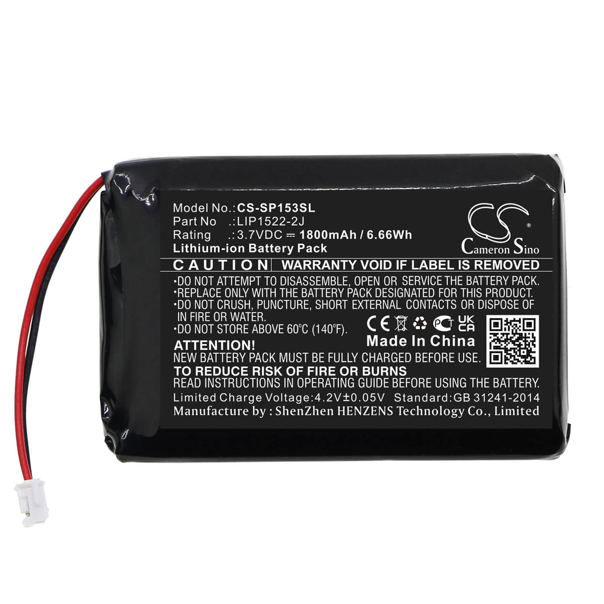 3,7V, Li-ion, 1800mAh, Batterie de console de jeu compatible avec Sony, Lip1522-2j, Cuh-zct2, Cuh-zct2h, 6,66Wh Console de jeu Cameron Sino Technology Limited