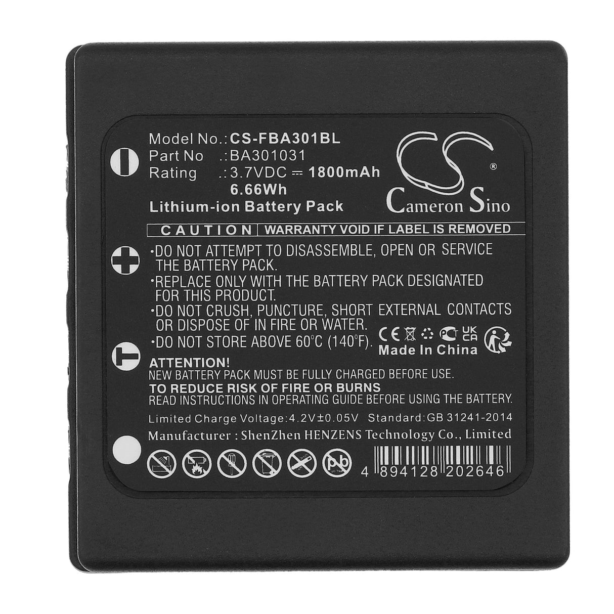 3.7v, Li-ion, 1800mah, Crane Remote battery Fits HBC Orbit Tc240, 6.66wh Crane Remote Control Cameron Sino Technology Limited