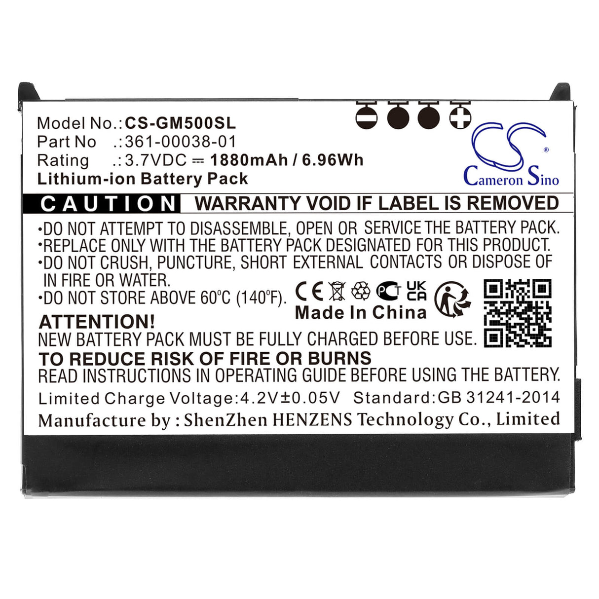 3.7V, Li-ion, 1880mAh, GPS battery fits Garmin, 010-11143-00, Aera 500, Aera 510, 6.96Wh GPS, Navigator Cameron Sino Technology Limited