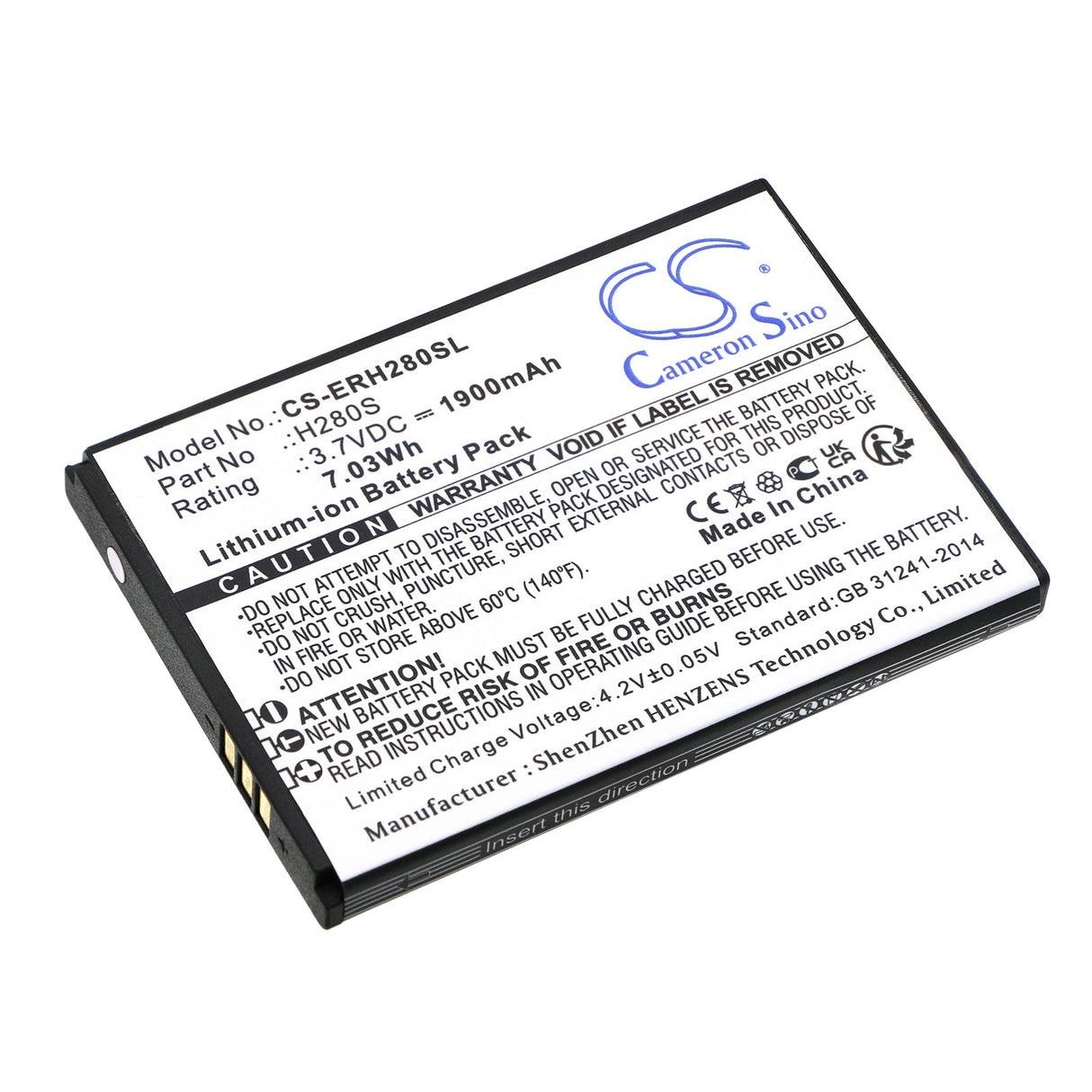 3.7V, Li-ion, 1900mAh, SmartPhone battery fits Energizer, H280s, Hardcase H280s, 7.03Wh Mobile, SmartPhone Cameron Sino Technology Limited (Smartphone)
