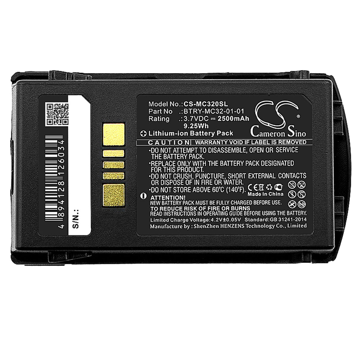 3.7V, Li-ion, 2500mAh, batterie de scanner de codes-barres compatible avec Motorola, Mc3200, Mc32n0, 9.25Wh Scanner de codes-barres Cameron Sino Technology Limited