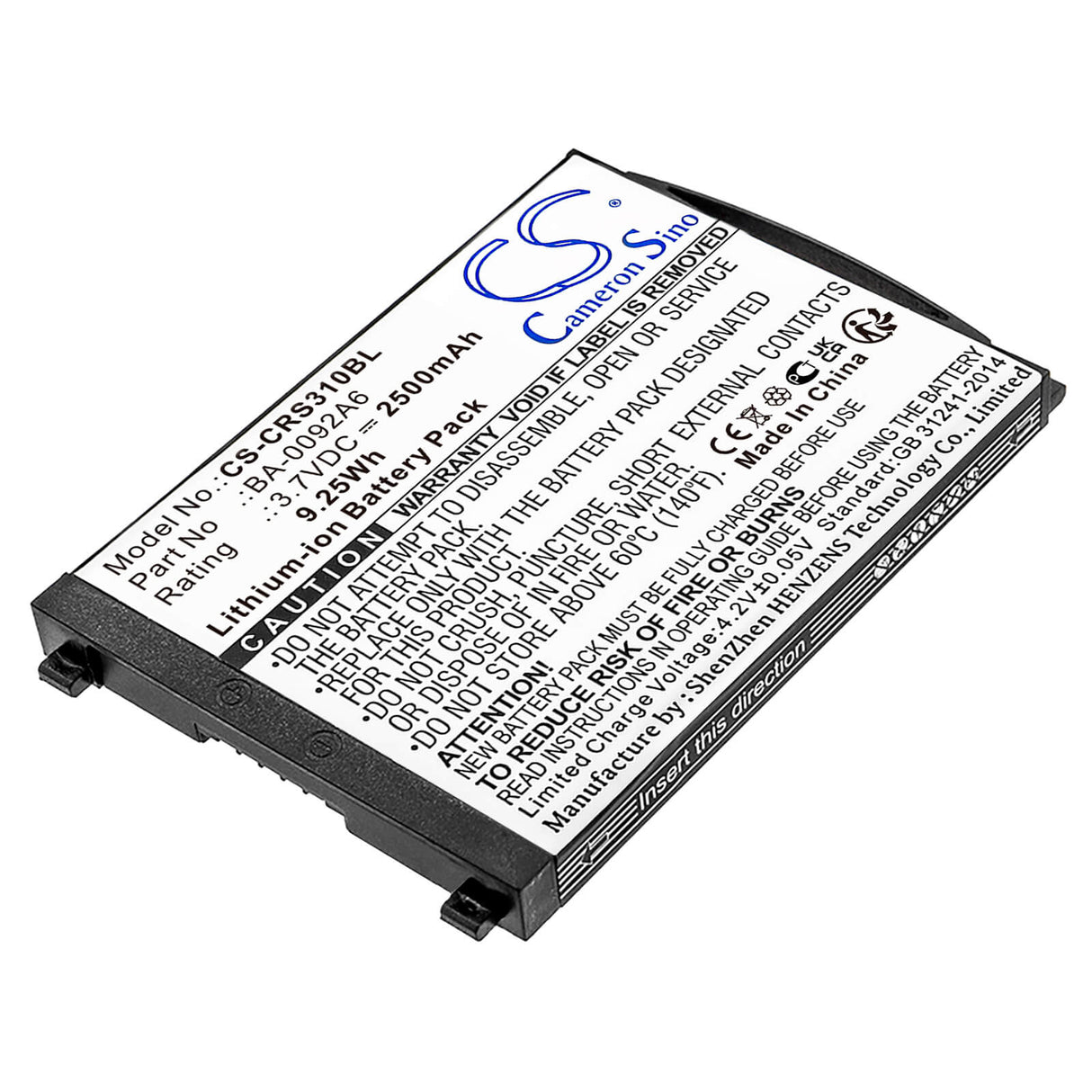 3.7v, Li-ion, 2500mah, Barcode Scanner Battery Fit's Cipherlab, Rs31, 9.25wh Barcode Scanner Cameron Sino Technology Limited
