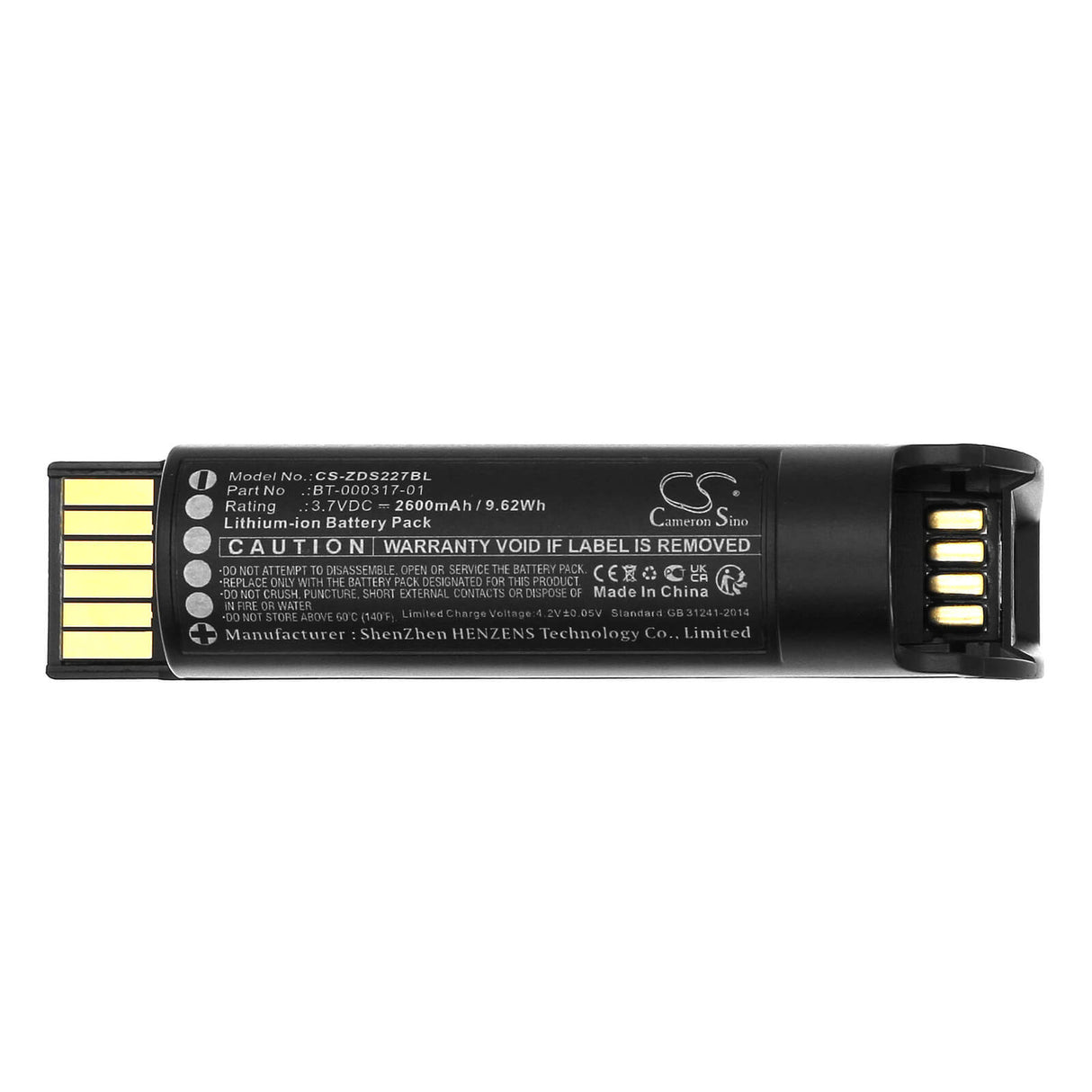 3,7v, Li-ion, 2600mah, batterie de scanner de codes-barres compatible avec Zebra Cr2278, Cr2278-pc, 9,62wh Scanner de codes-barres Cameron Sino Technology Limited