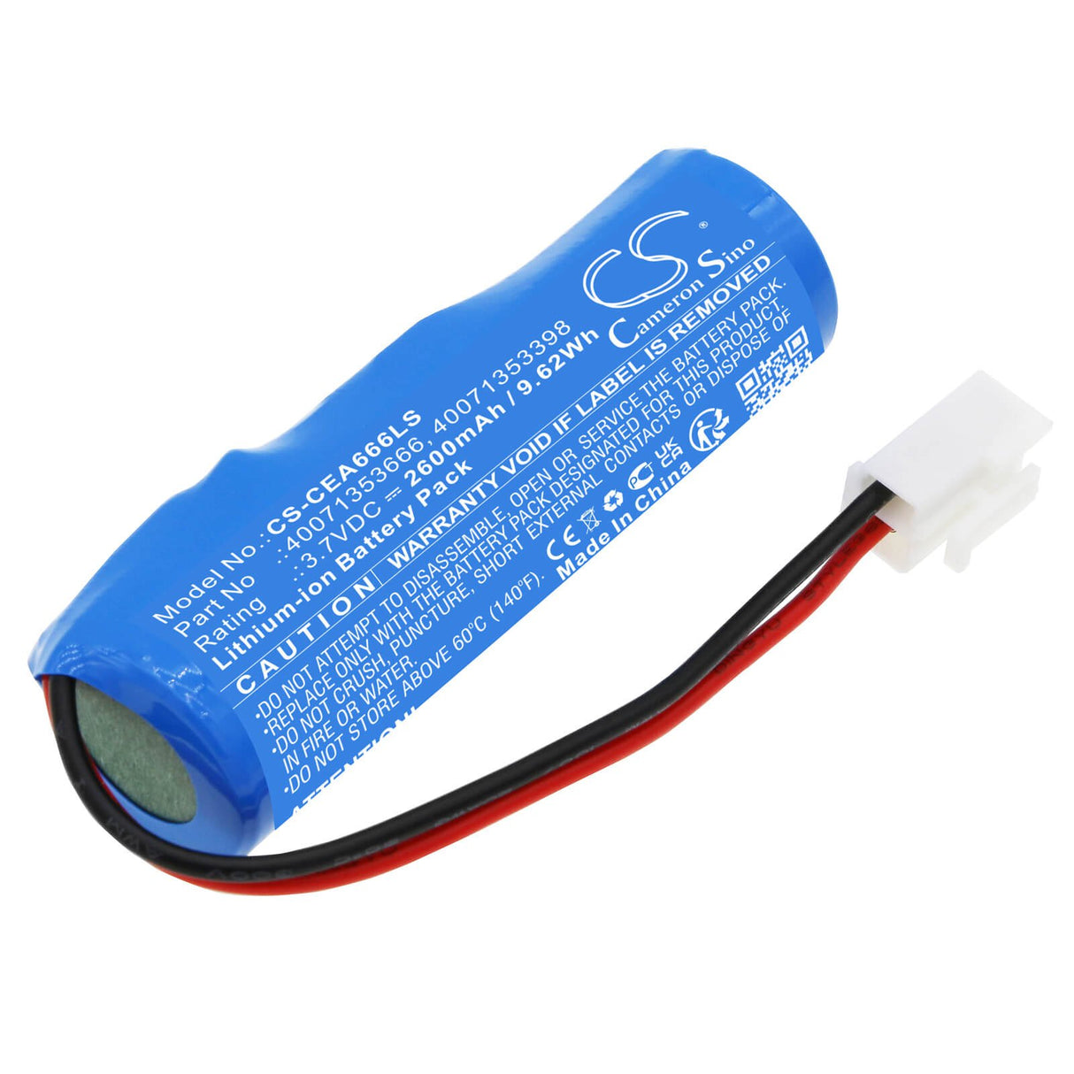 3.7V, Li-ion, 2600mAh, batterie d'éclairage d'urgence compatible avec Eaton, Ceag, 40071353398, lumière d'urgence, lumière de sécurité, 9.62Wh Éclairage d'urgence Cameron Sino Technology Limited