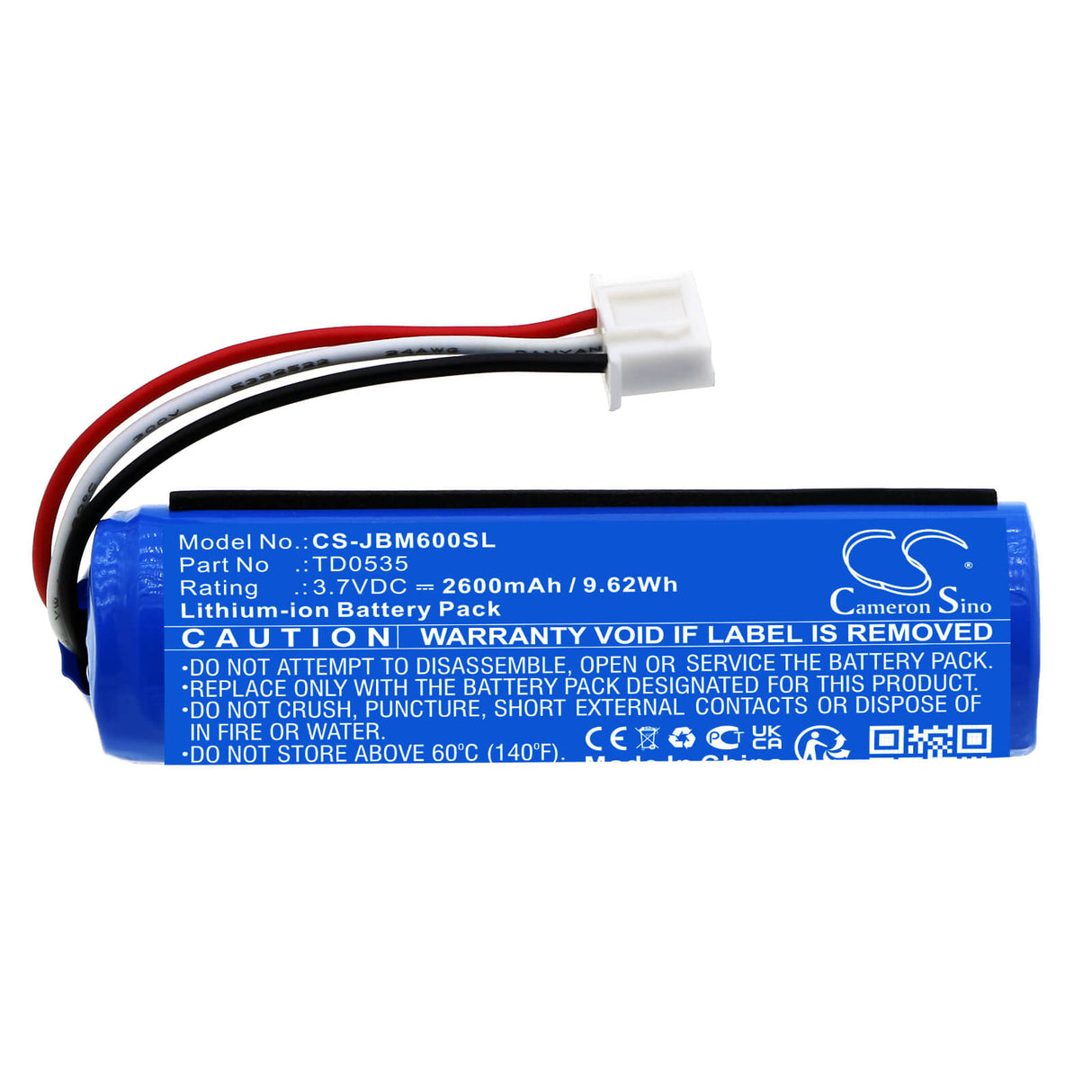 3.7V, Li-ion, 2600mAh, Batterie de microphone compatible avec Jbl, Td0535, Kmc 600, 9.62Wh Microphone Cameron Sino Technology Limited