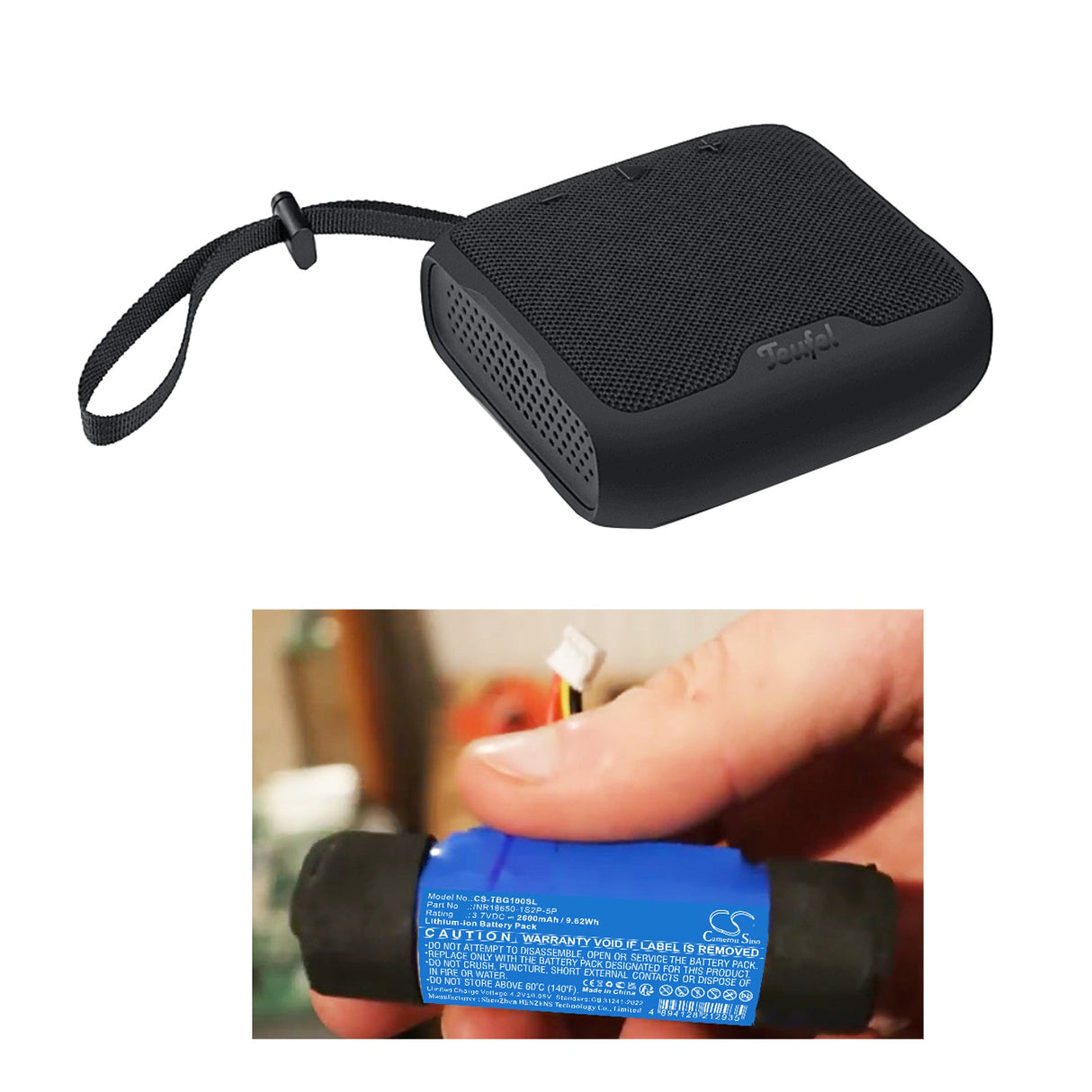3,7V, Li-ion, 2600mAh, Batterie de haut-parleur compatible avec Teufel, Boomster Go, 9,62Wh Haut-parleur Cameron Sino Technology Limited