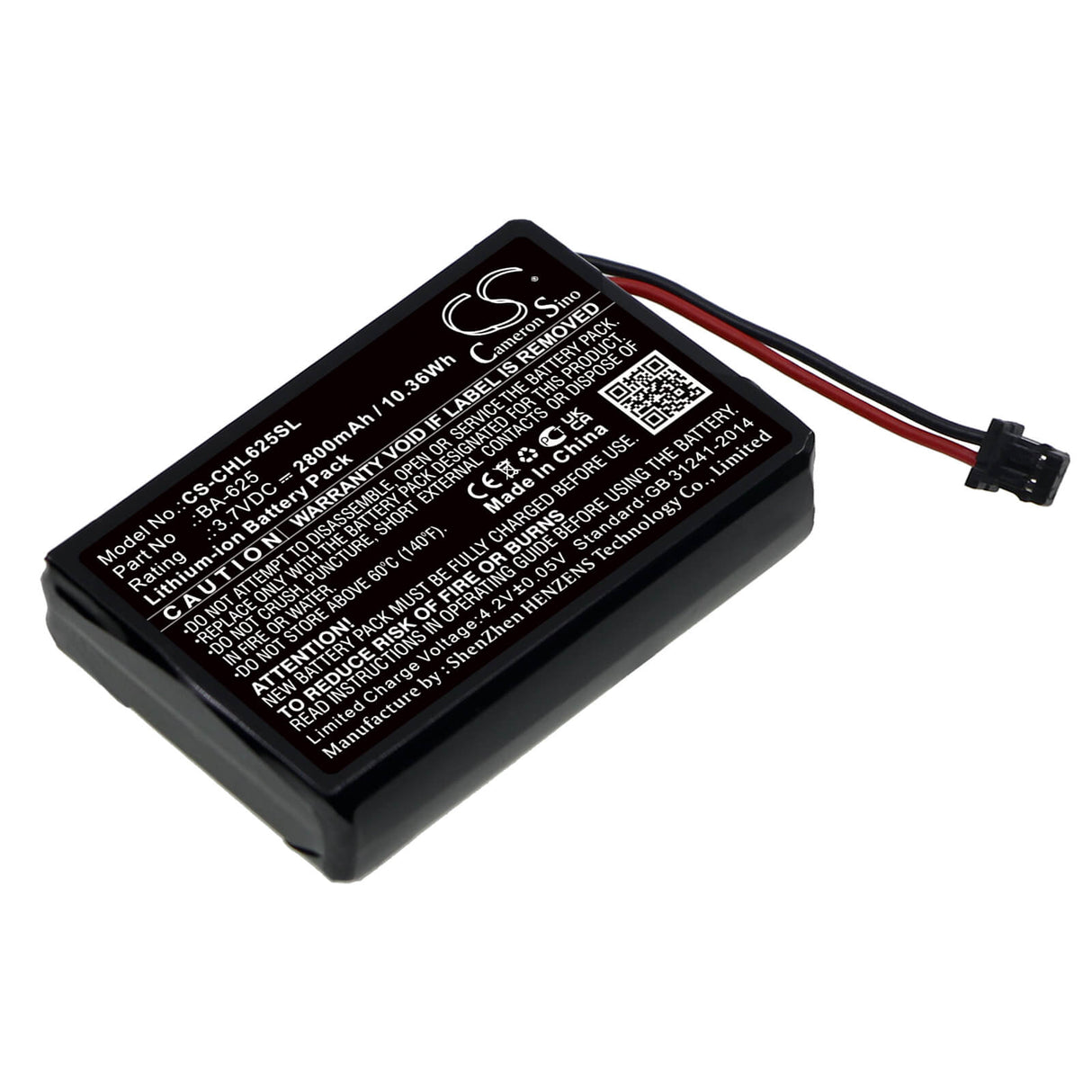 3.7v, Li-ion, 2800mah, Batterie compatible avec Cateye, Hl-el625rc, 10.36wh Vélos Lampes de poche Cameron Sino Technology Limited
