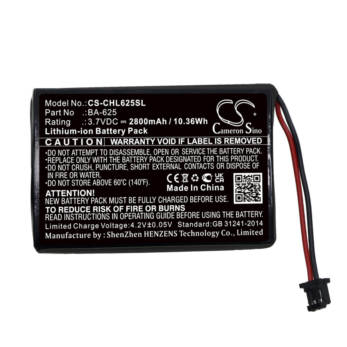 3.7v, Li-ion, 2800mah, Batterie compatible avec Cateye, Hl-el625rc, 10.36wh Vélos Lampes de poche Cameron Sino Technology Limited