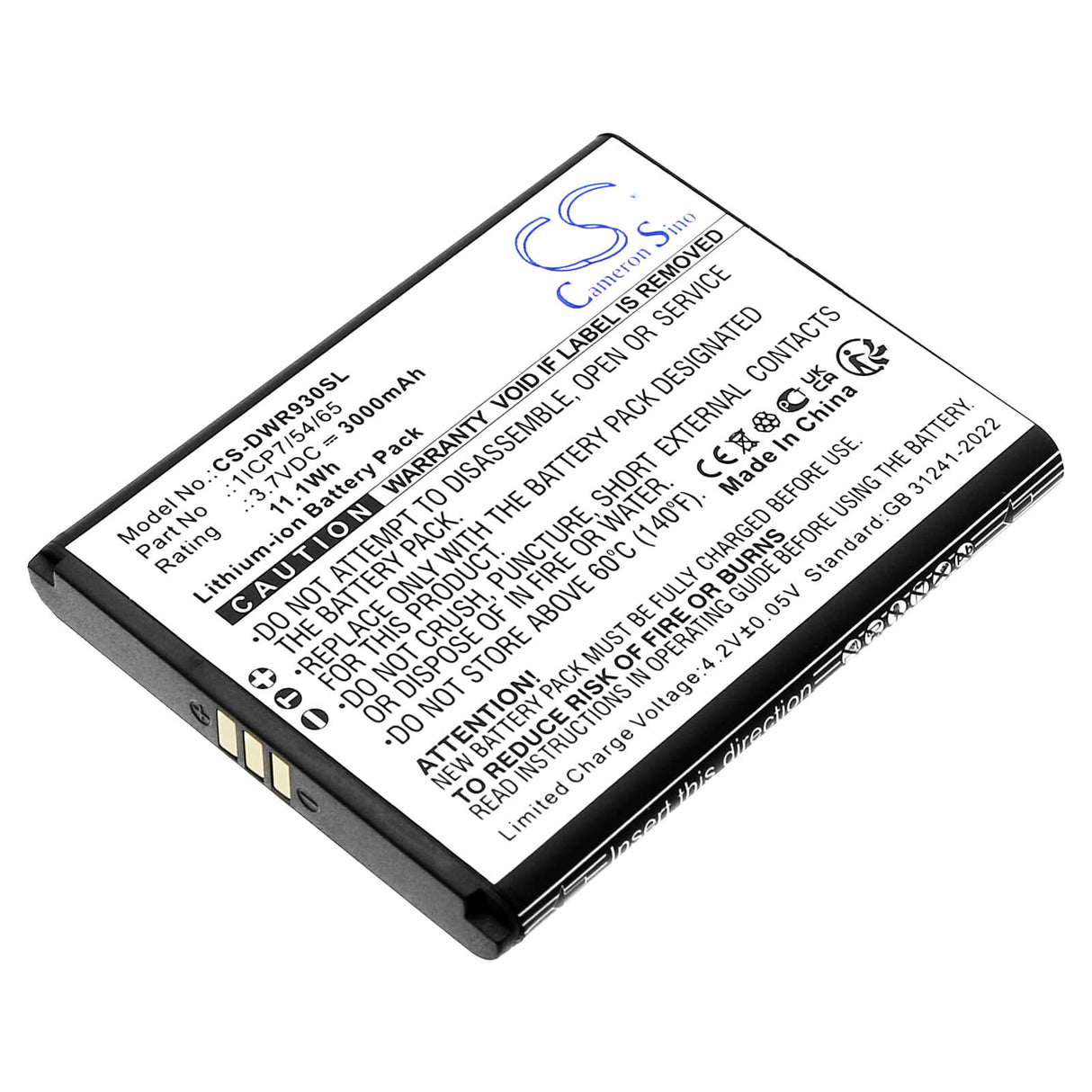 3.7V, Li-ion, 3000mAh, Hotspot battery fits D-link, Dwr-930m, 11.1Wh Hotspot Cameron Sino Technology Limited