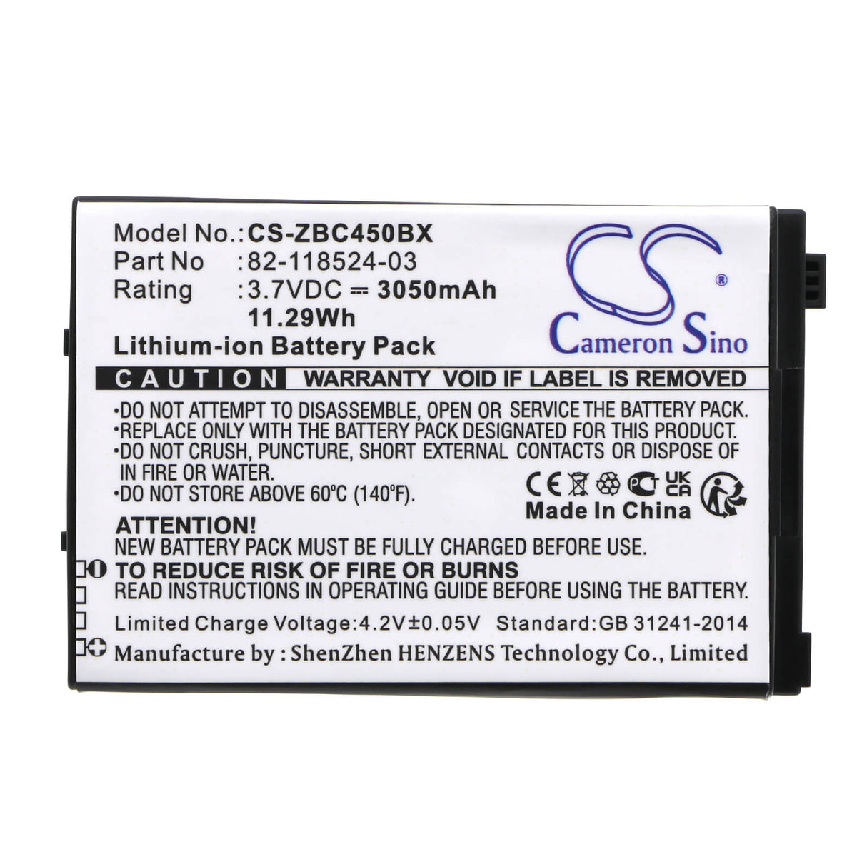 3.7v, Li-ion, 3050mah, Barcode Scanner Battery Fits Zebra, Mc45, 11.29wh Barcode Scanner Cameron Sino Technology Limited