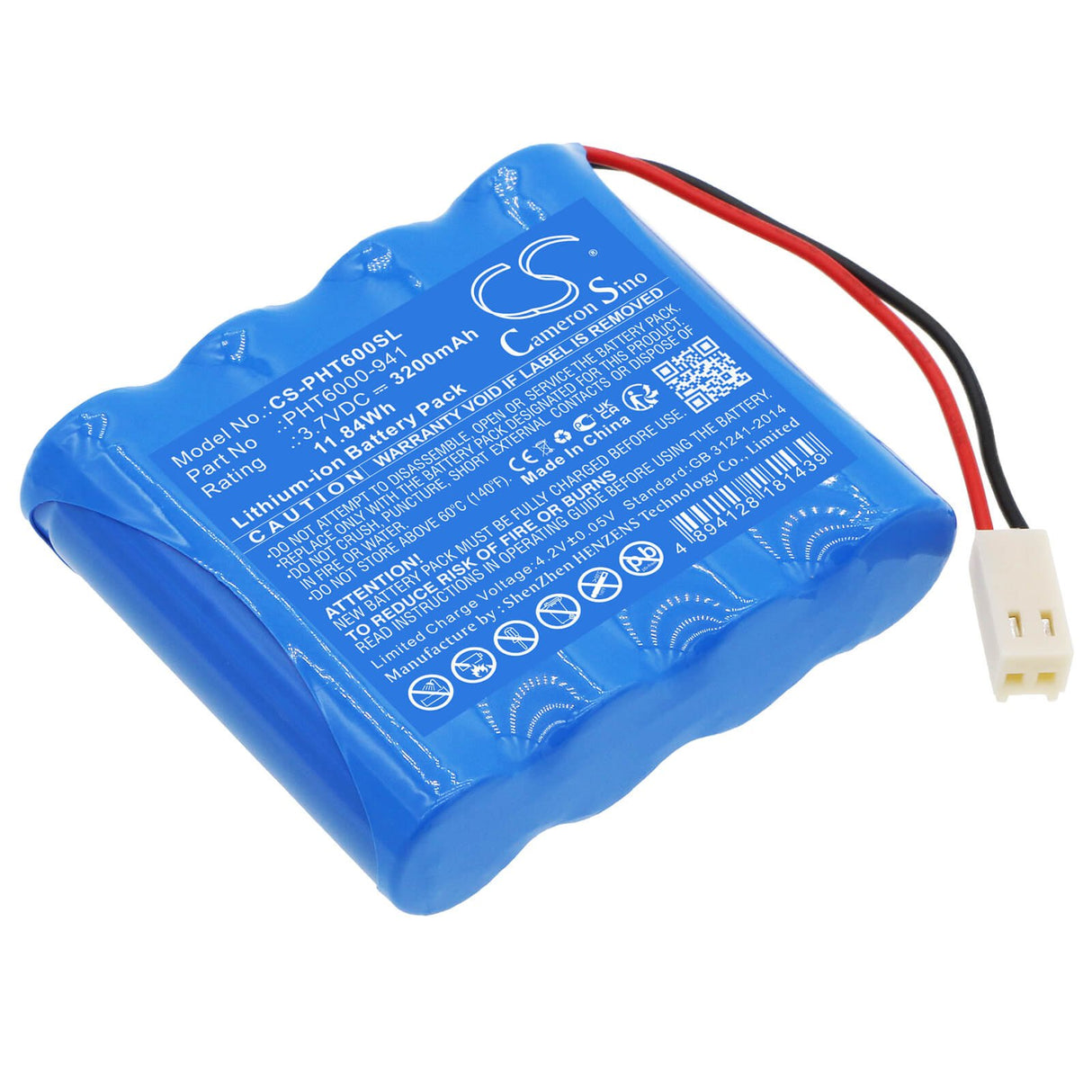 3,7V, Li-ion, 3200mAh, Batterie d'équipement compatible avec Phase, Pht6000-941, Phase II, Pht6000, 11,84Wh Équipement, Enquête, Test Cameron Sino Technology Limited