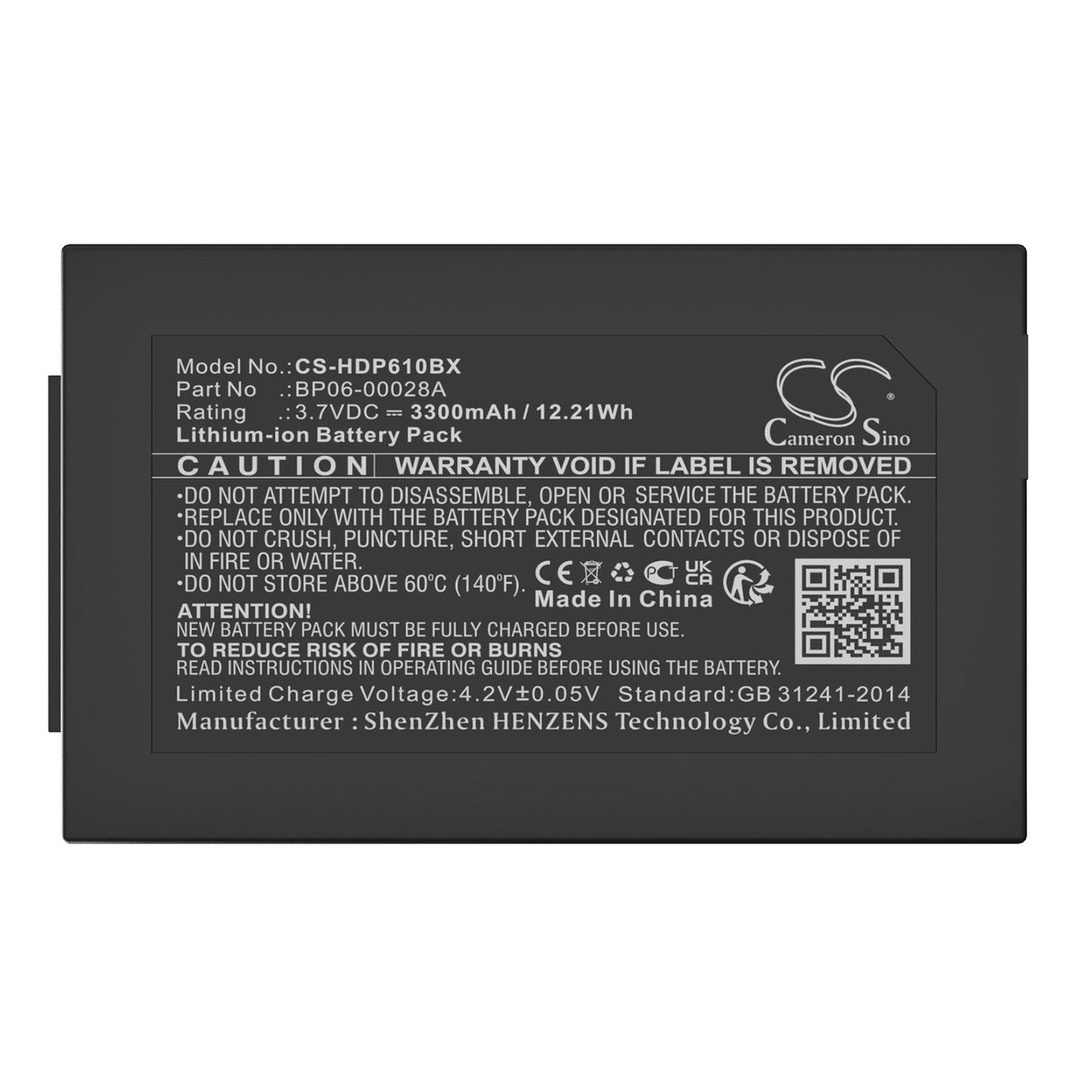 3.7V, Li-ion, 3300mAh, batterie de scanner de code-barres compatible avec Dolphin, 6000lu1, 6100, 12.21Wh Scanner de code-barres Cameron Sino Technology Limited