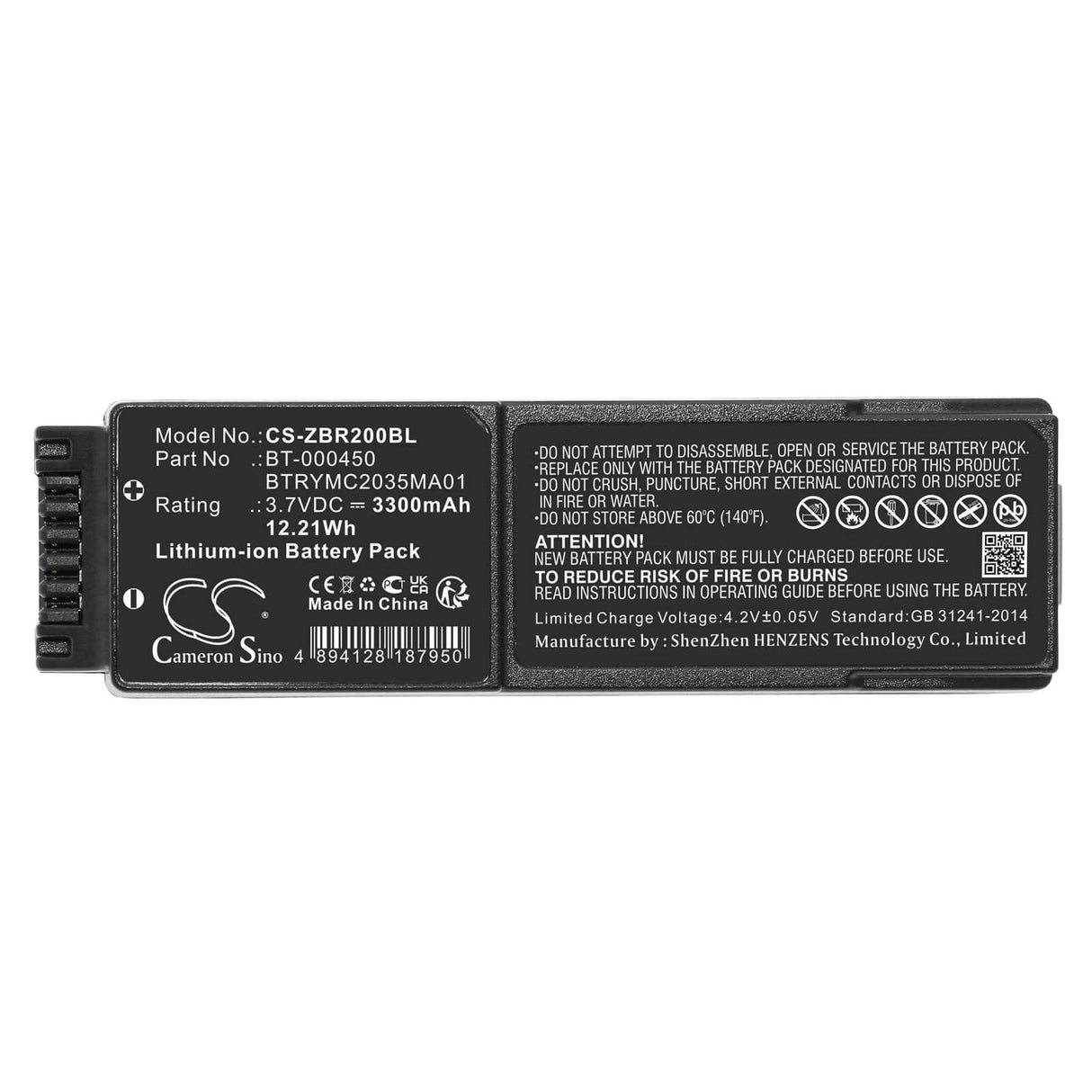 3.7v, Li-ion, 3300mah, Barcode Scanner Battery Fits Zebra, Mc20, 12.21wh Barcode Scanner Cameron Sino Technology Limited