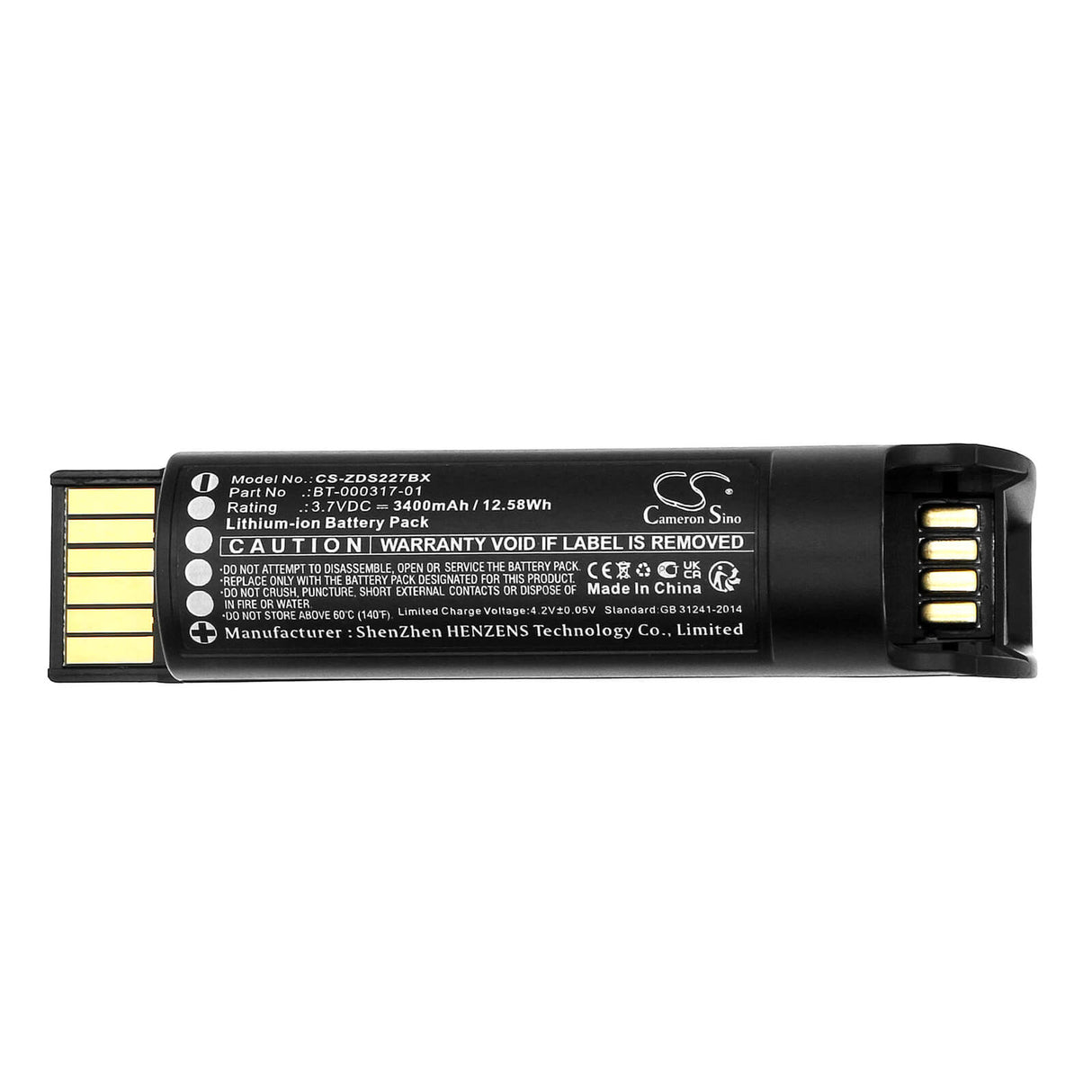 3.7v, Li-ion, 3400mah, Batterie de scanner de codes-barres compatible avec Zebra Cr2278, Cr2278-pc, 12.58wh Scanner de codes-barres Cameron Sino Technology Limited