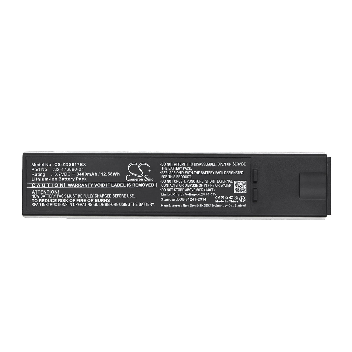 3,7V, Li-ion, 3400mAh, batterie de scanner de codes-barres compatible avec Zebra, Ds8100, Ds8170, 12,58Wh Scanner de codes-barres Cameron Sino Technology Limited