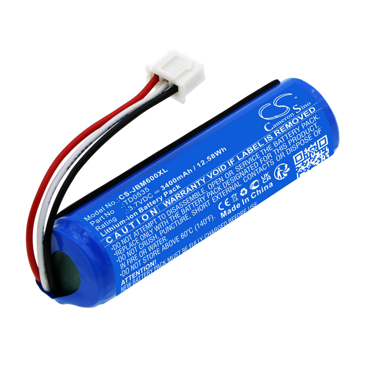 3,7V, Li-ion, 3400mAh, Batterie de microphone compatible avec Jbl, Td0535, Kmc 600, 12,58Wh Microphone Cameron Sino Technology Limited