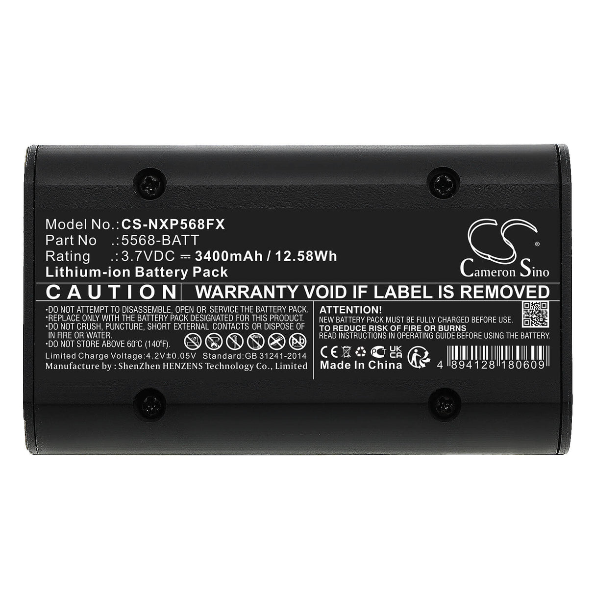 3.7V, Li-ion, 3400mAh, Flashlight battery fits Nightstick, 5568-batt, 5566, 5568, 12.58Wh Flashlight Cameron Sino Technology Limited
